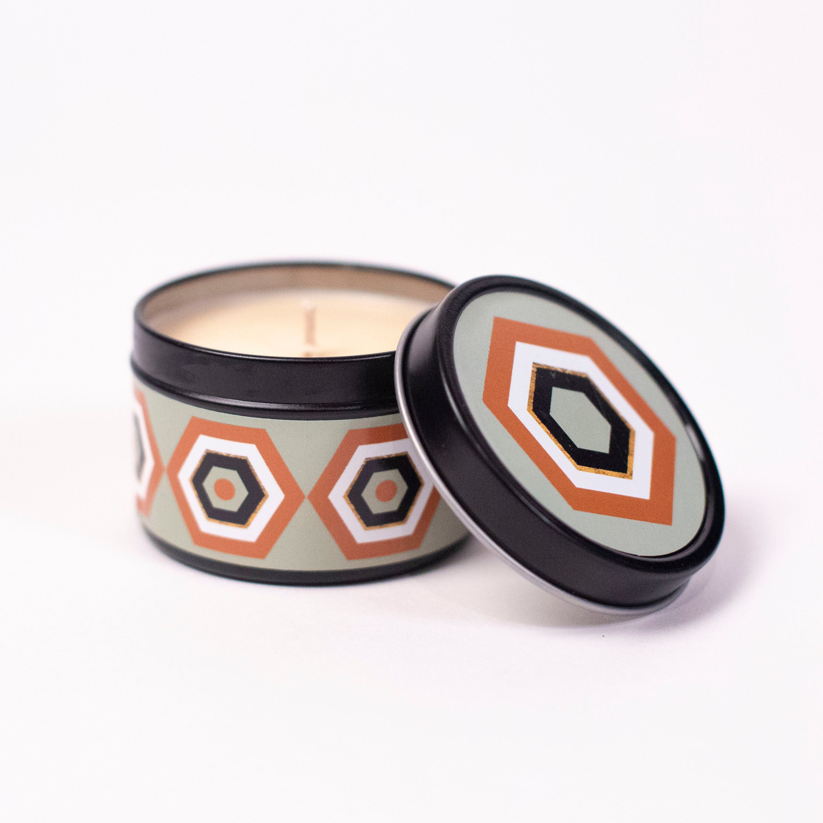 Pumpkin Souffle Mid Century Modern Hexagon Travel Candle