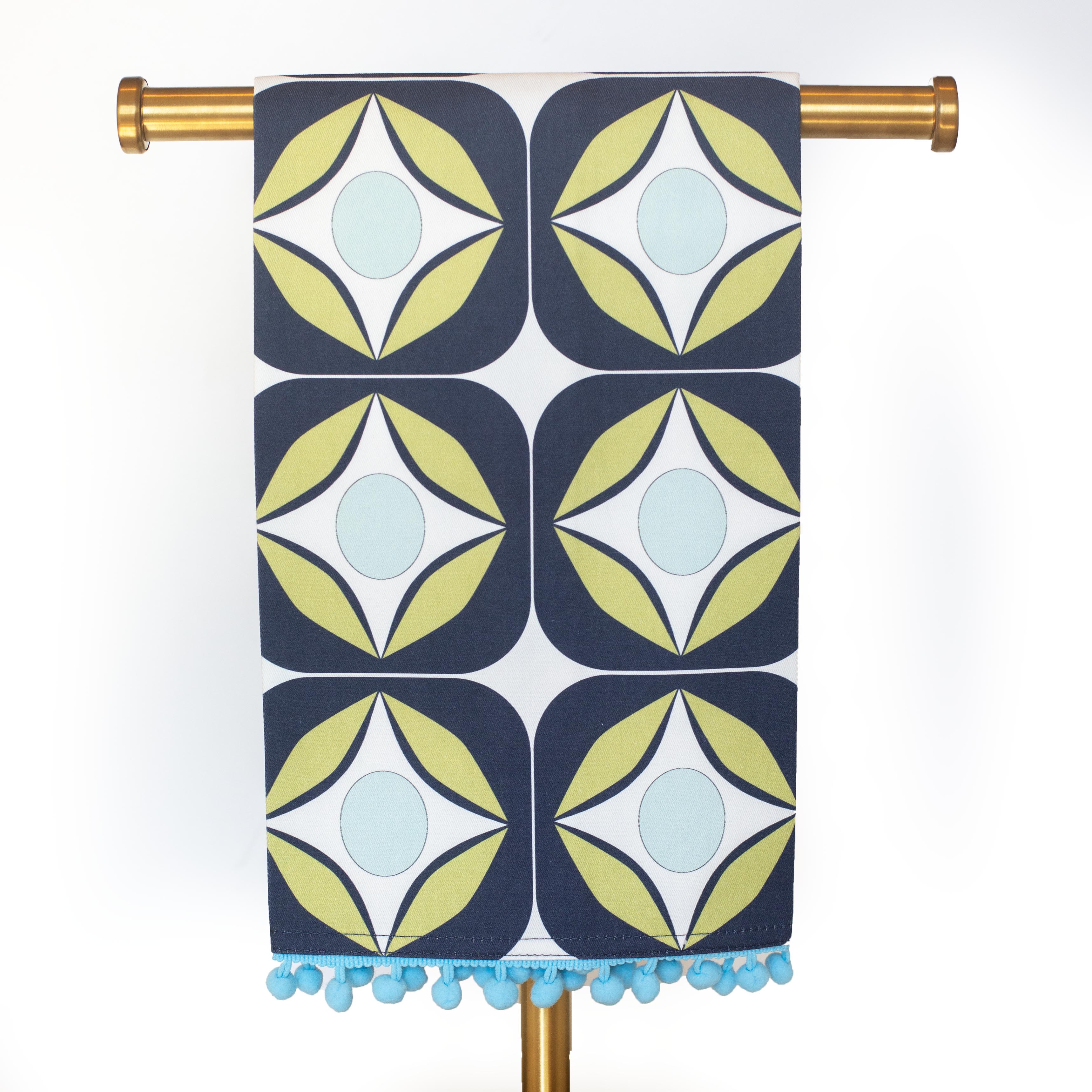 Blue Circle Mid Century Modern Tea Towel with Trim