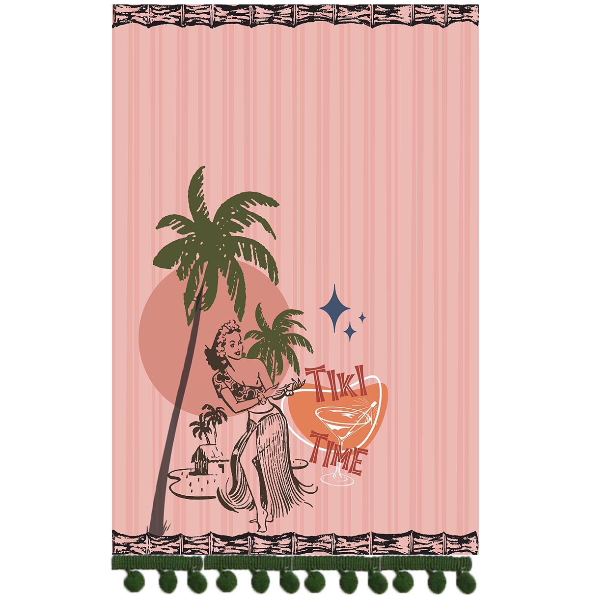 Tiki Time Vintage Hawaii Bar Tea Towel