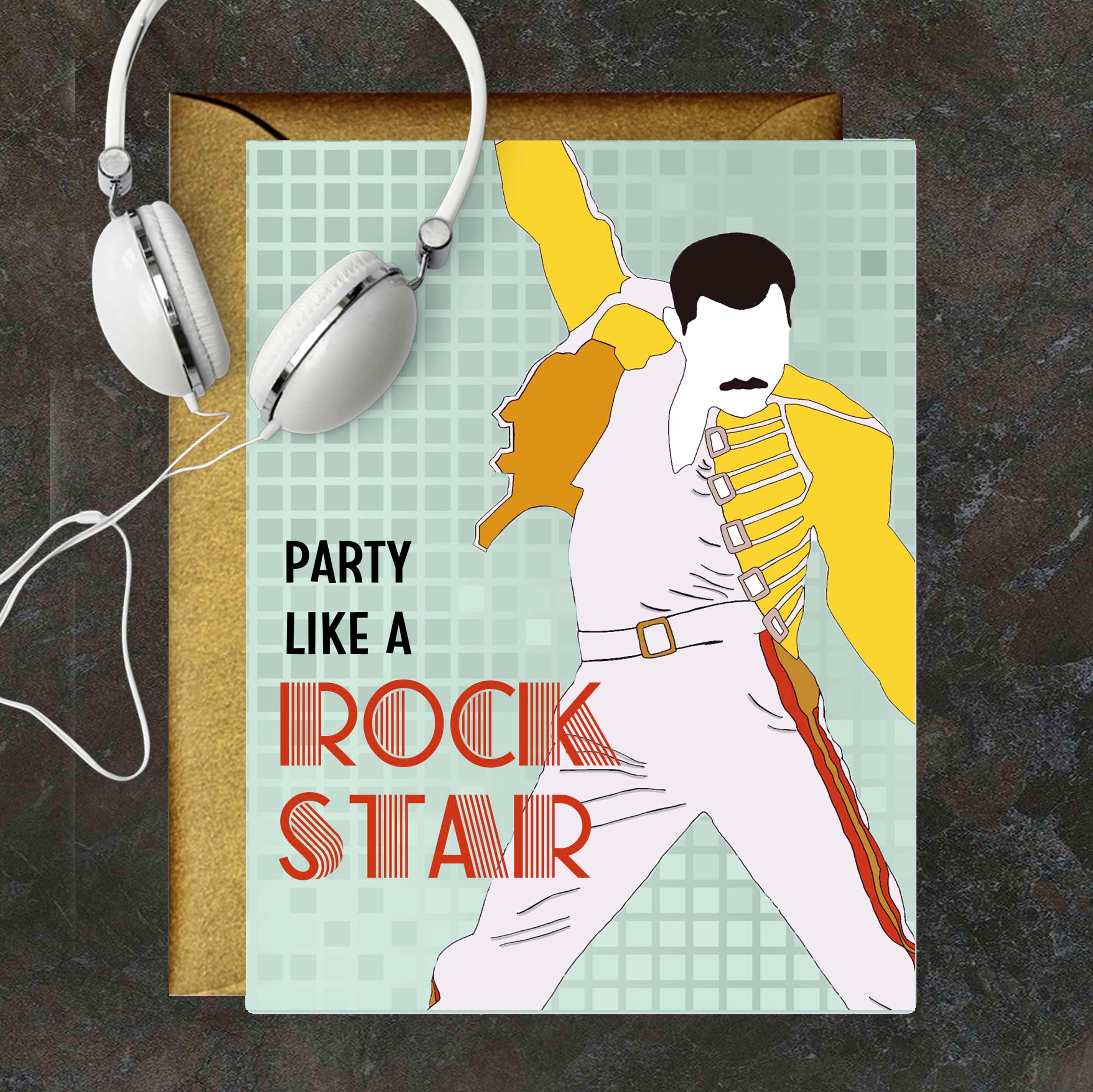 Freddie Mercury Party Like a Rockstar Pop Icon Greeting Card