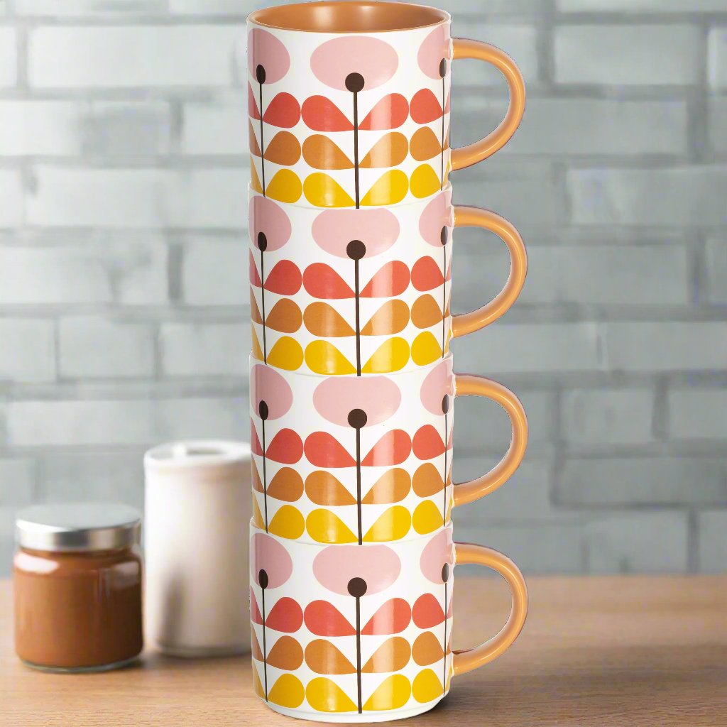 Pink Mid Century Modern Flower Stackable Matte Coffee Mug