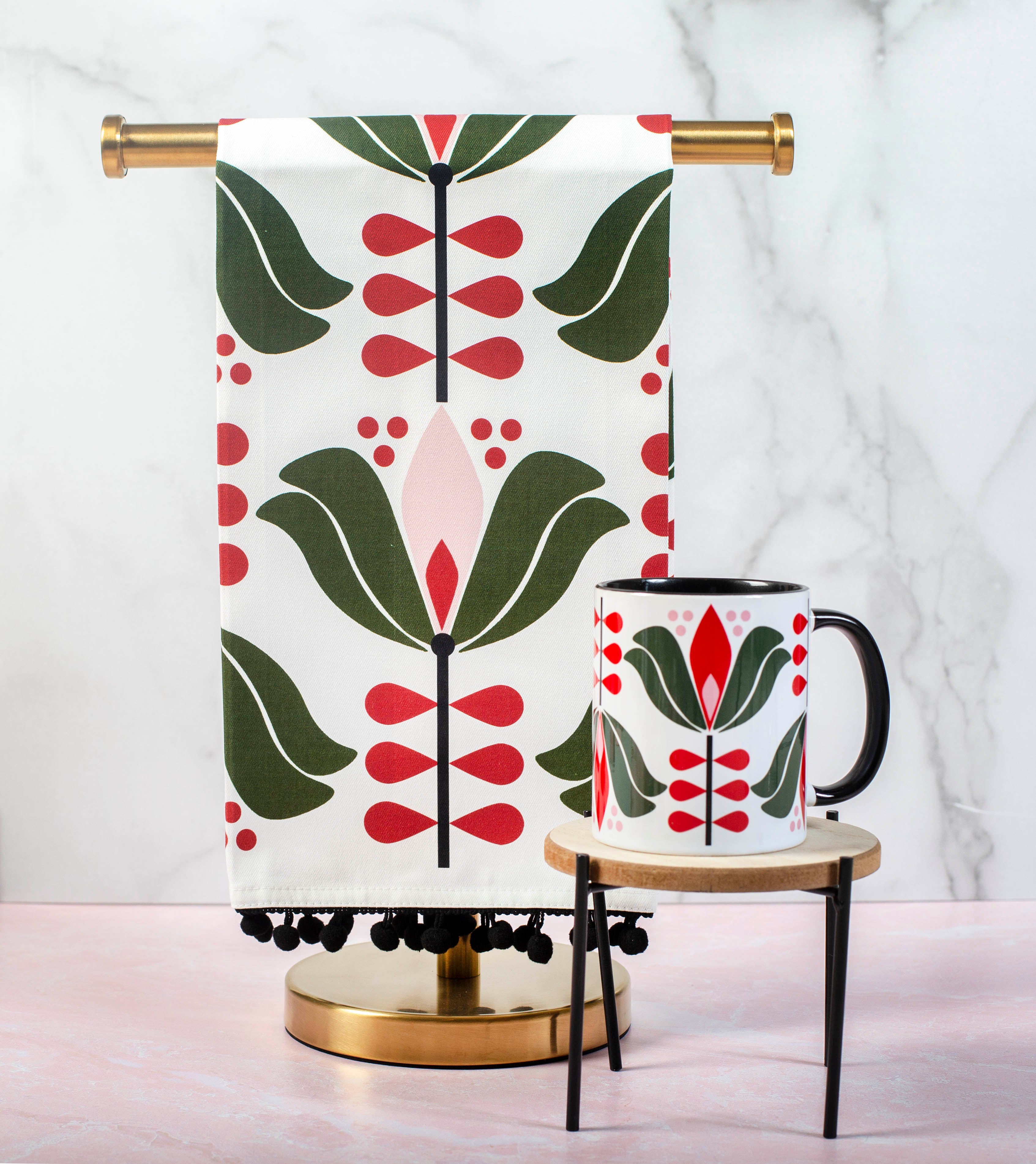 Red Lotus Flower Mid Century Modern Coffee Mug