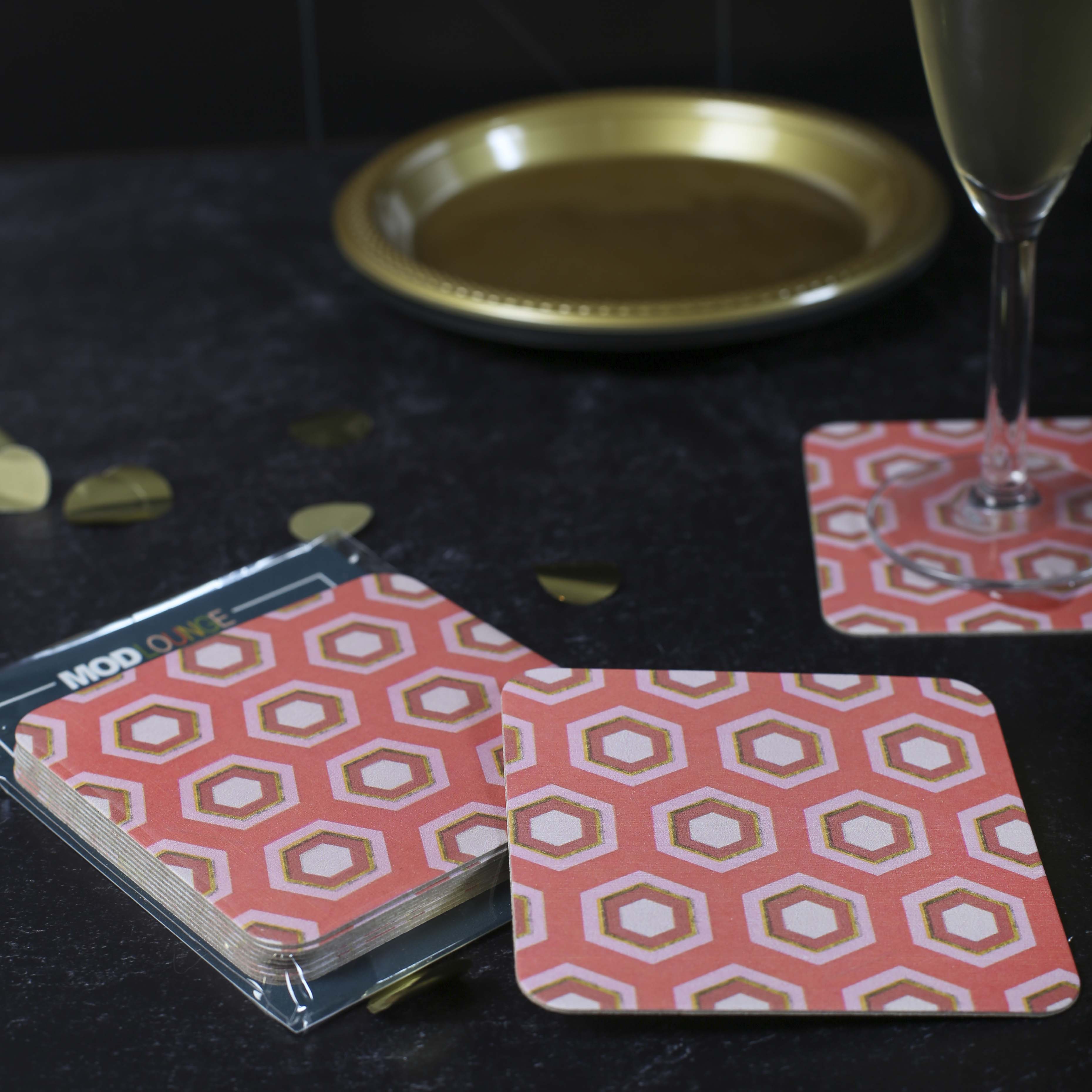 Pink Hexagon Mid Century Paper Party Coaster Set of 8