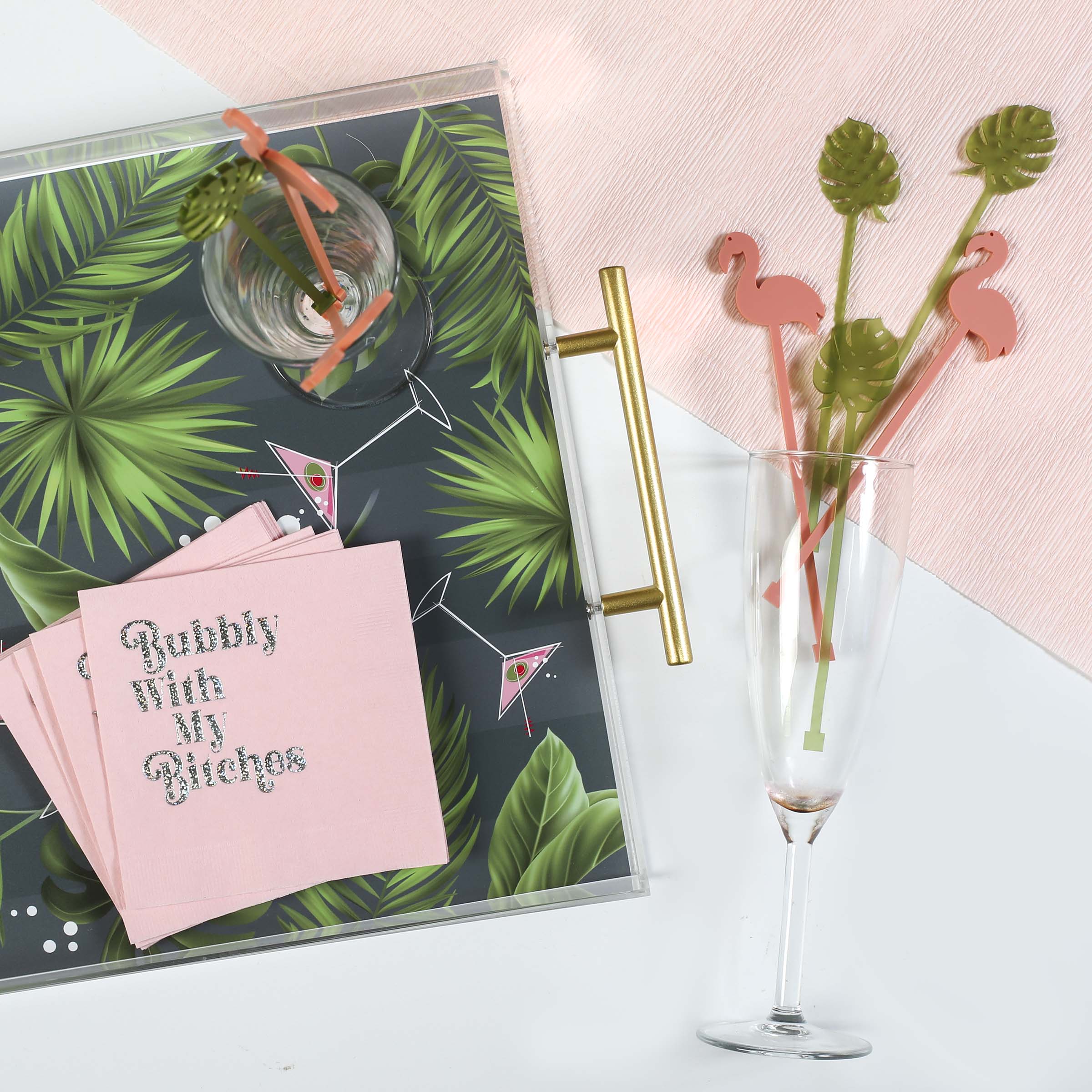 Flamingo & Palm Acrylic Beverage Mixing Swizzle Stix