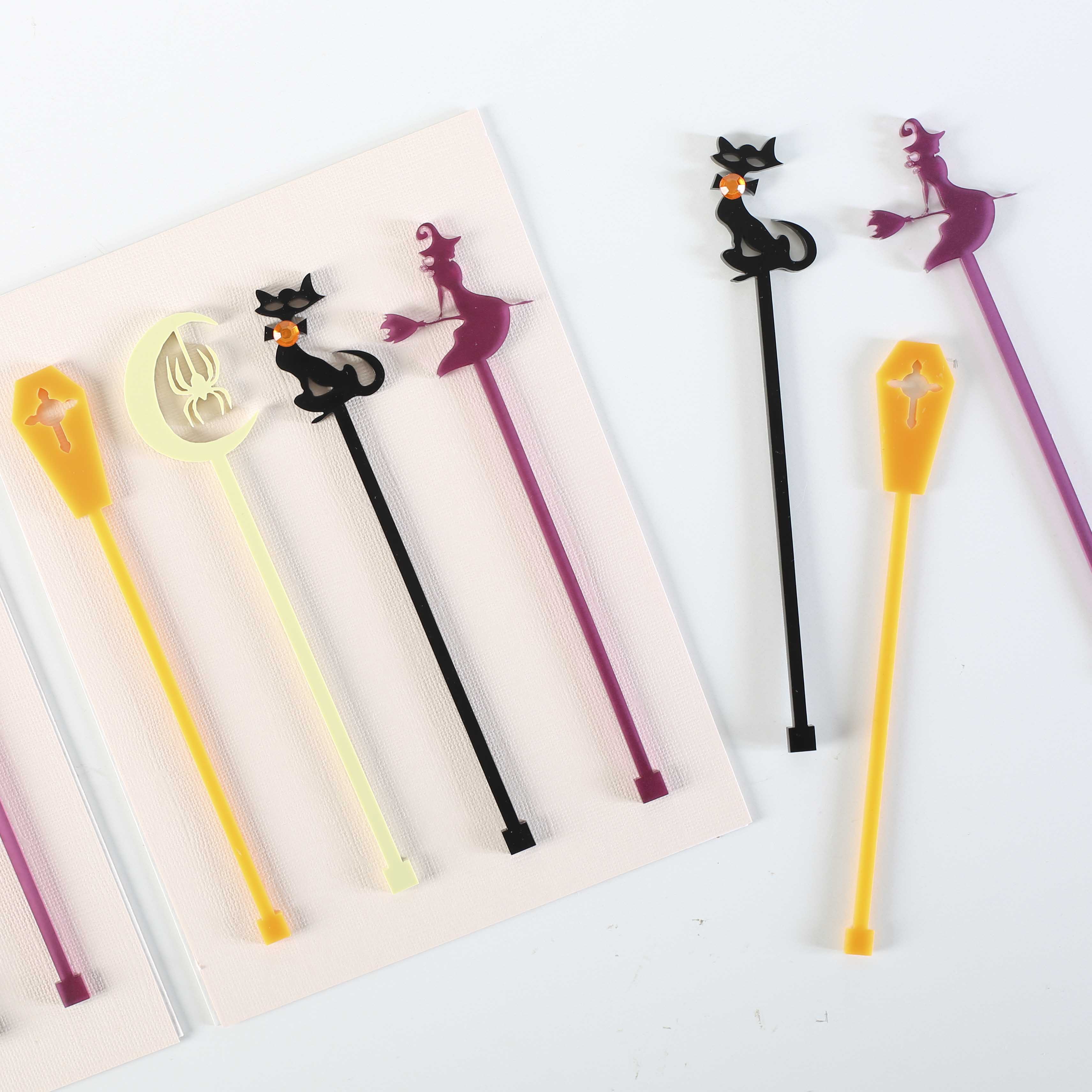 Halloween Mid Century Modern Acrylic Beverage Mixing Swizzle Stix