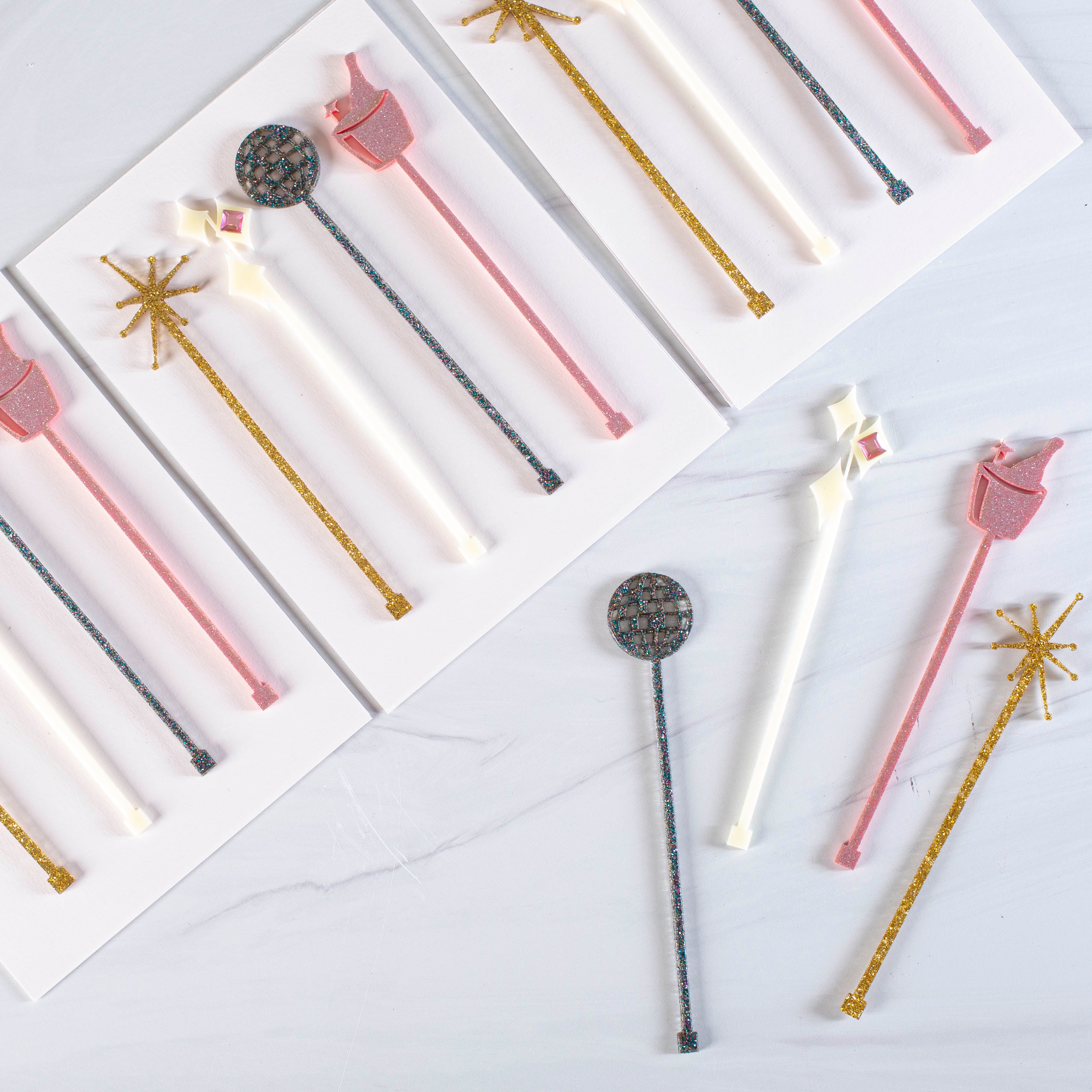 Champagne Glitter Acrylic Beverage Mixing Swizzle Stix