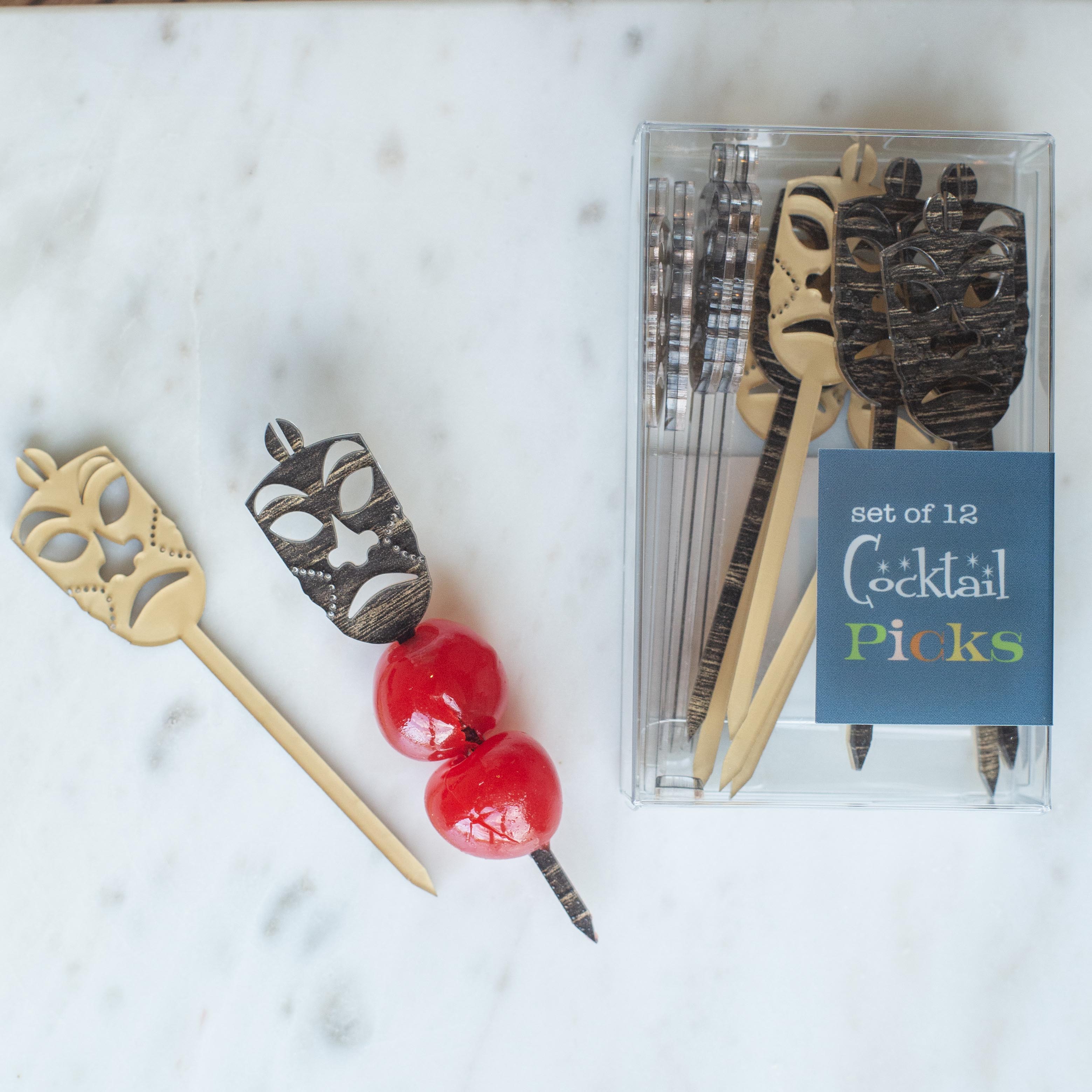 Tiki Mask Vintage Hawaii Acrylic Appetizer Cocktail Pick Set