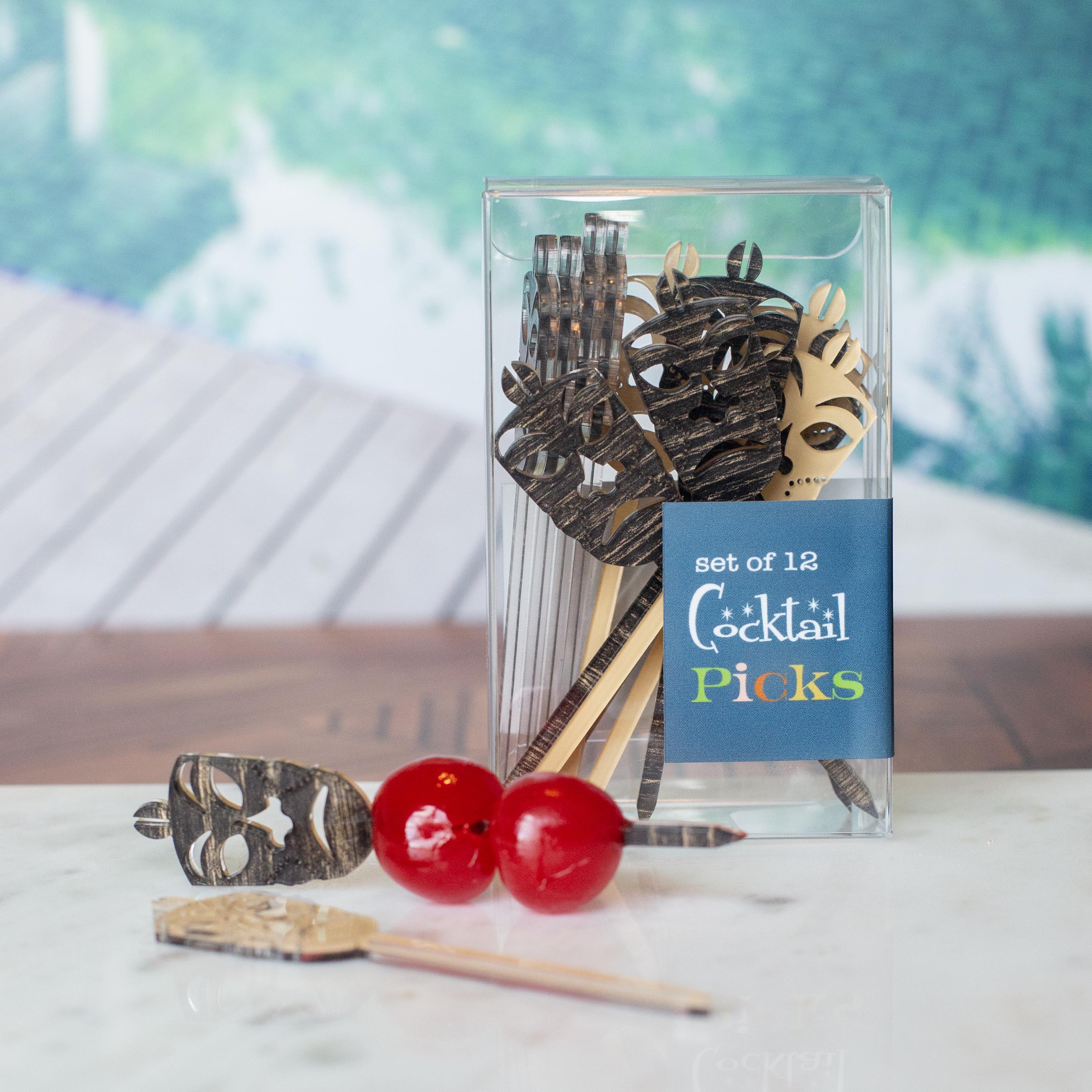 Tiki Mask Vintage Hawaii Acrylic Appetizer Cocktail Pick Set