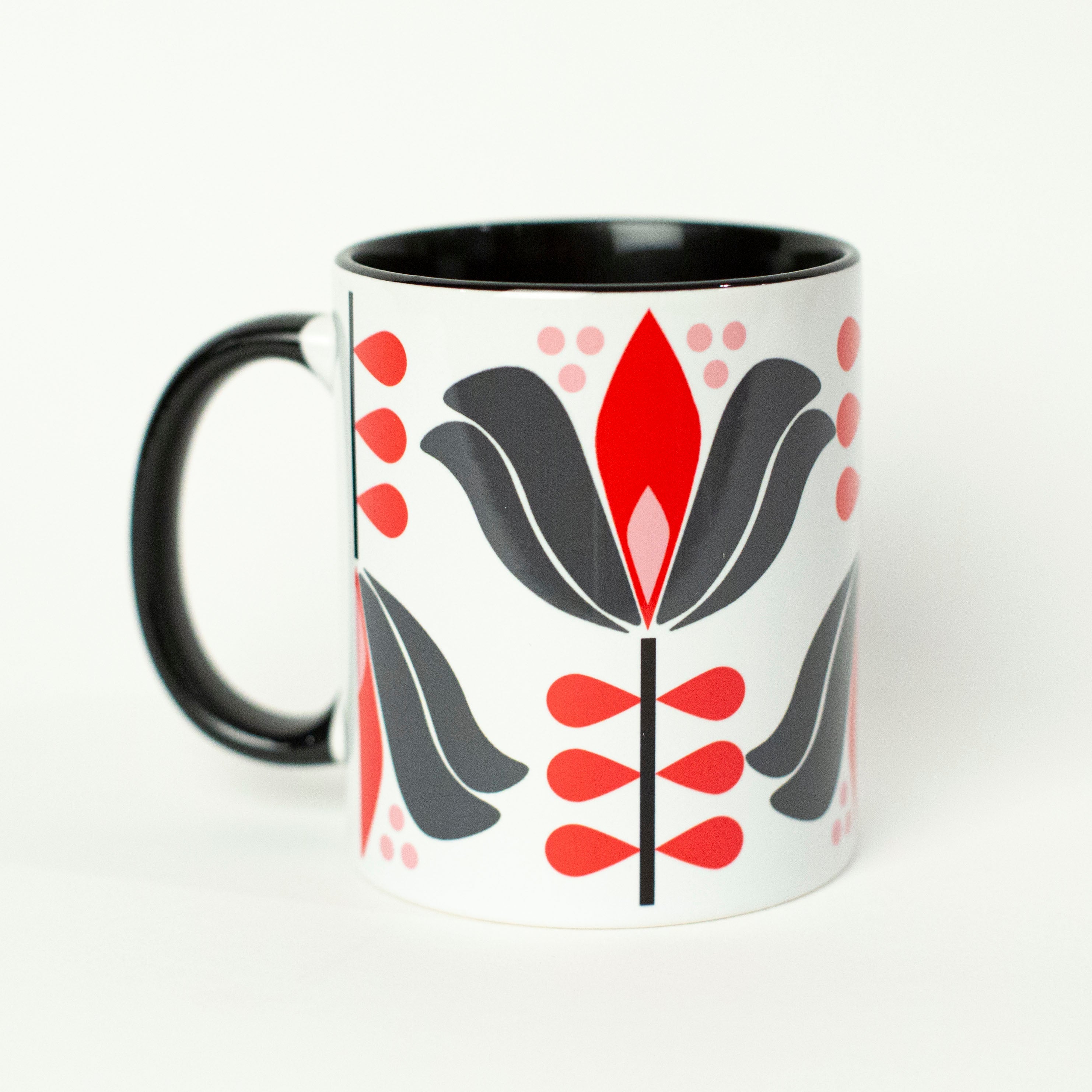 Red Lotus Flower Mid Century Modern Coffee Mug