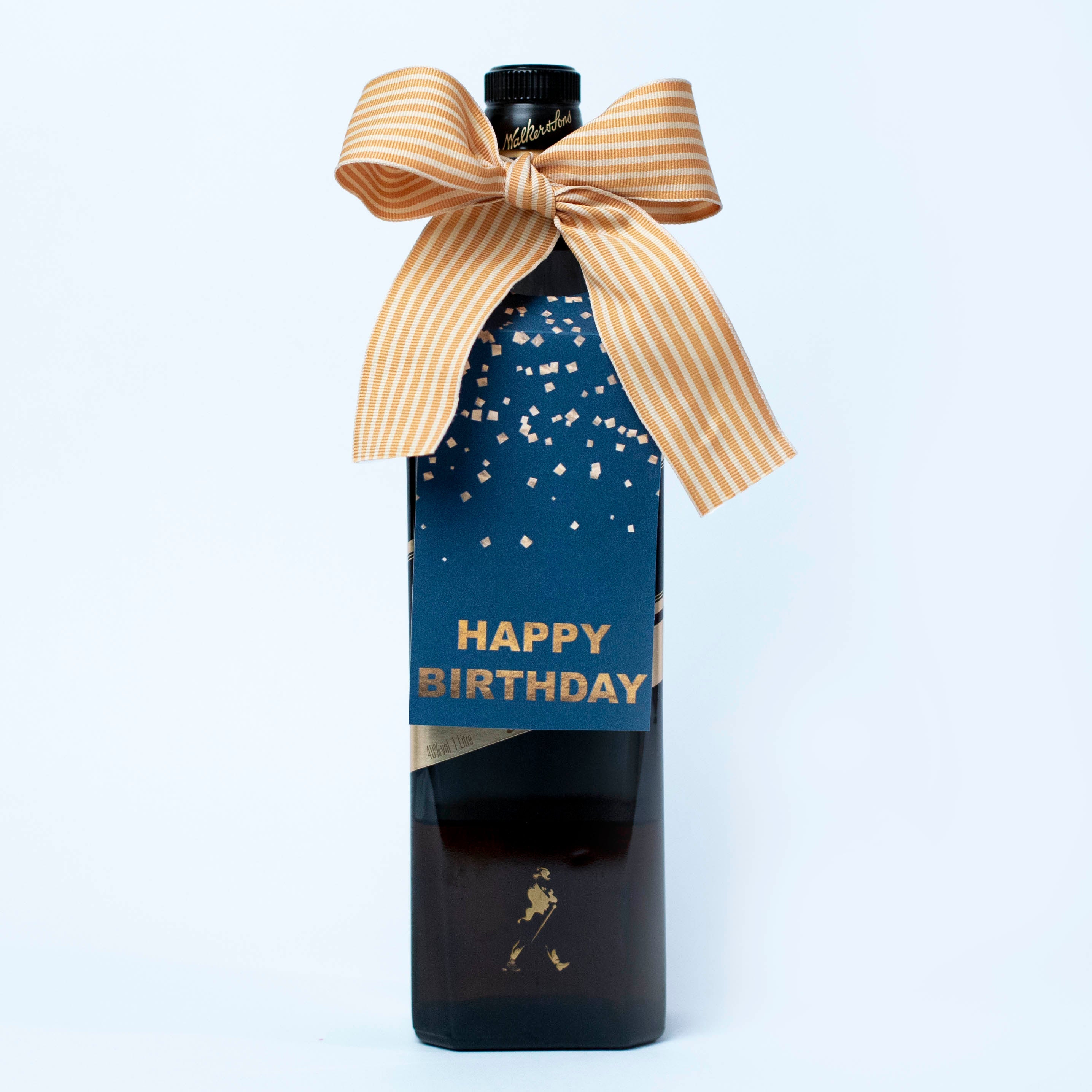 Birthday Confetti Blue paper Wine Tag with ribbon