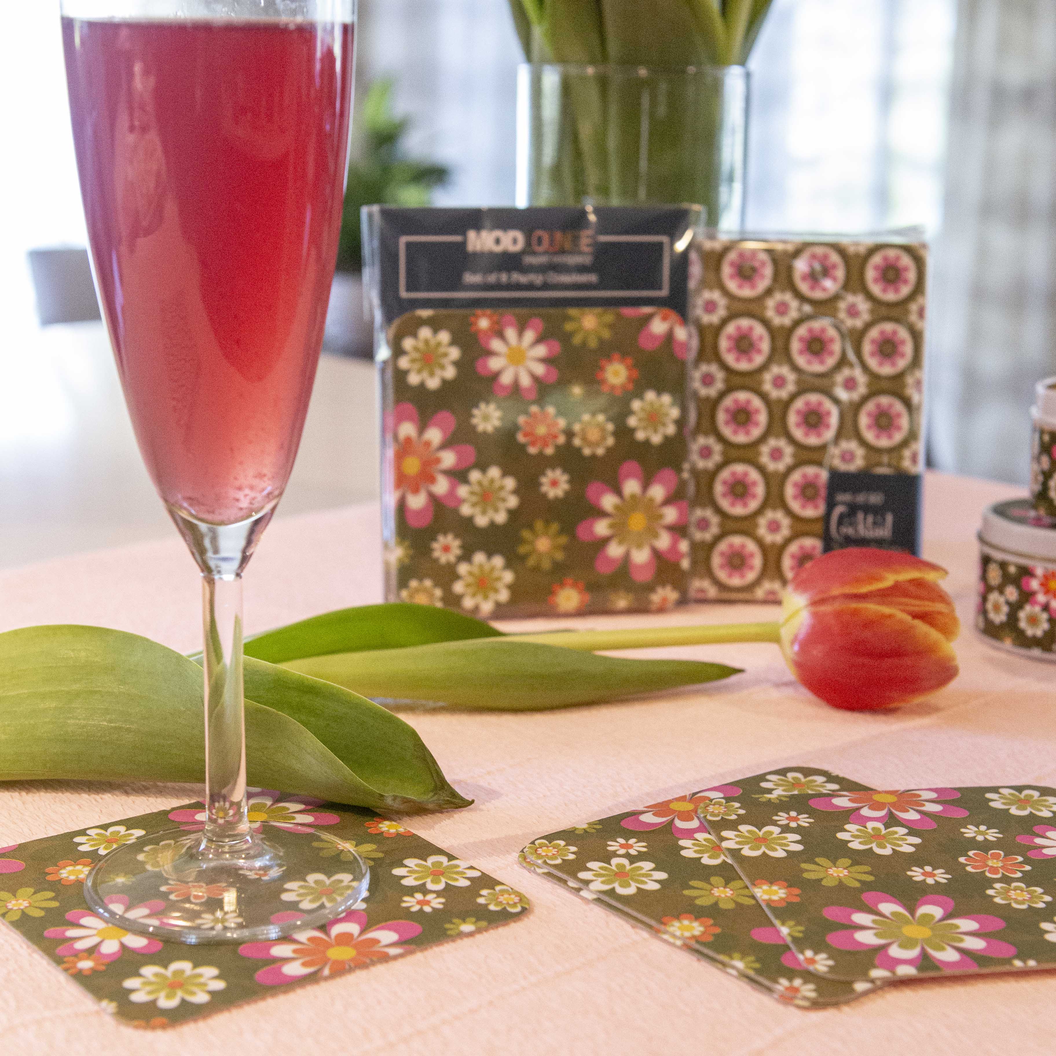 retro flower paper coasters | bridal shower coasters