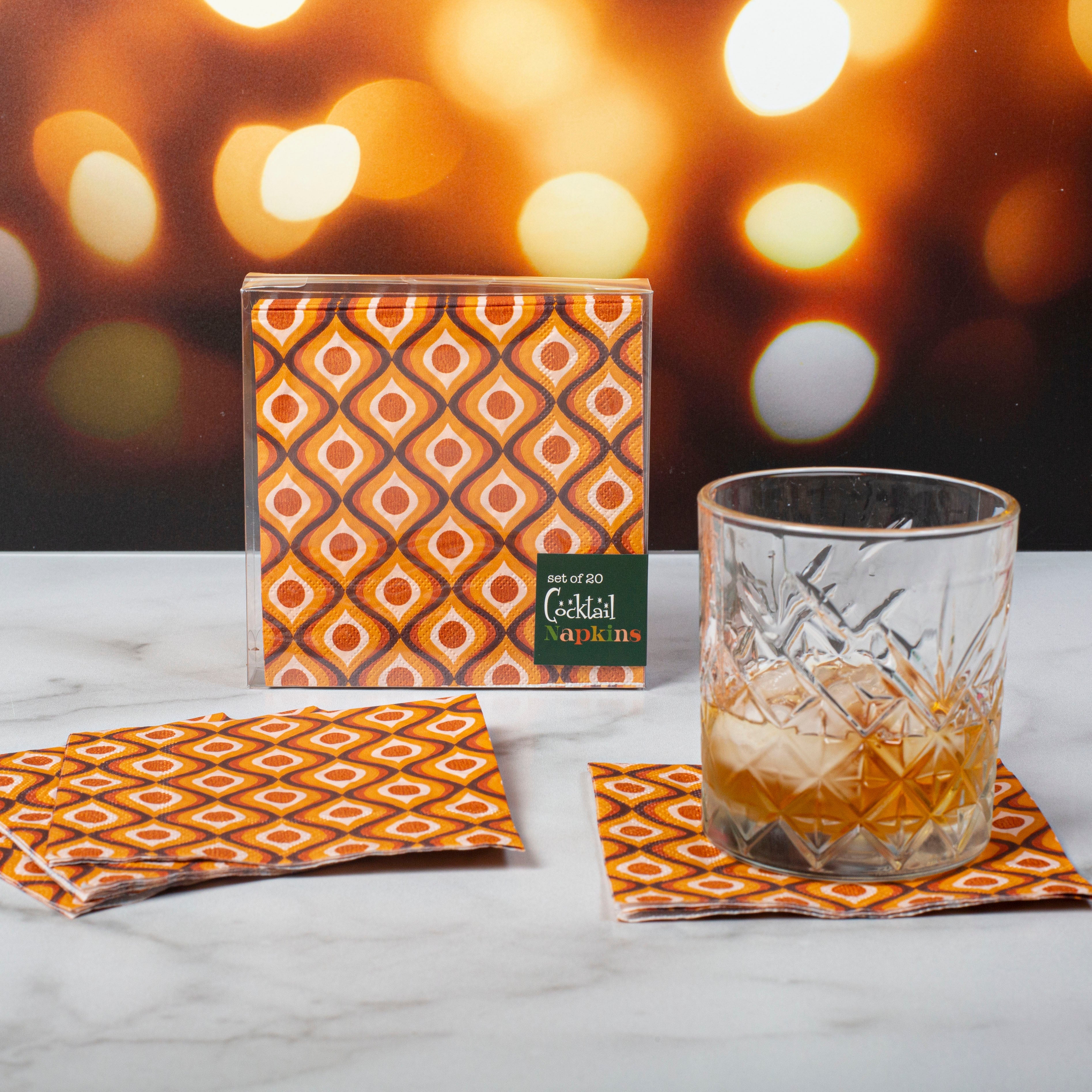 Circle in Waves Amber Mid Century Cocktail Beverage Napkin