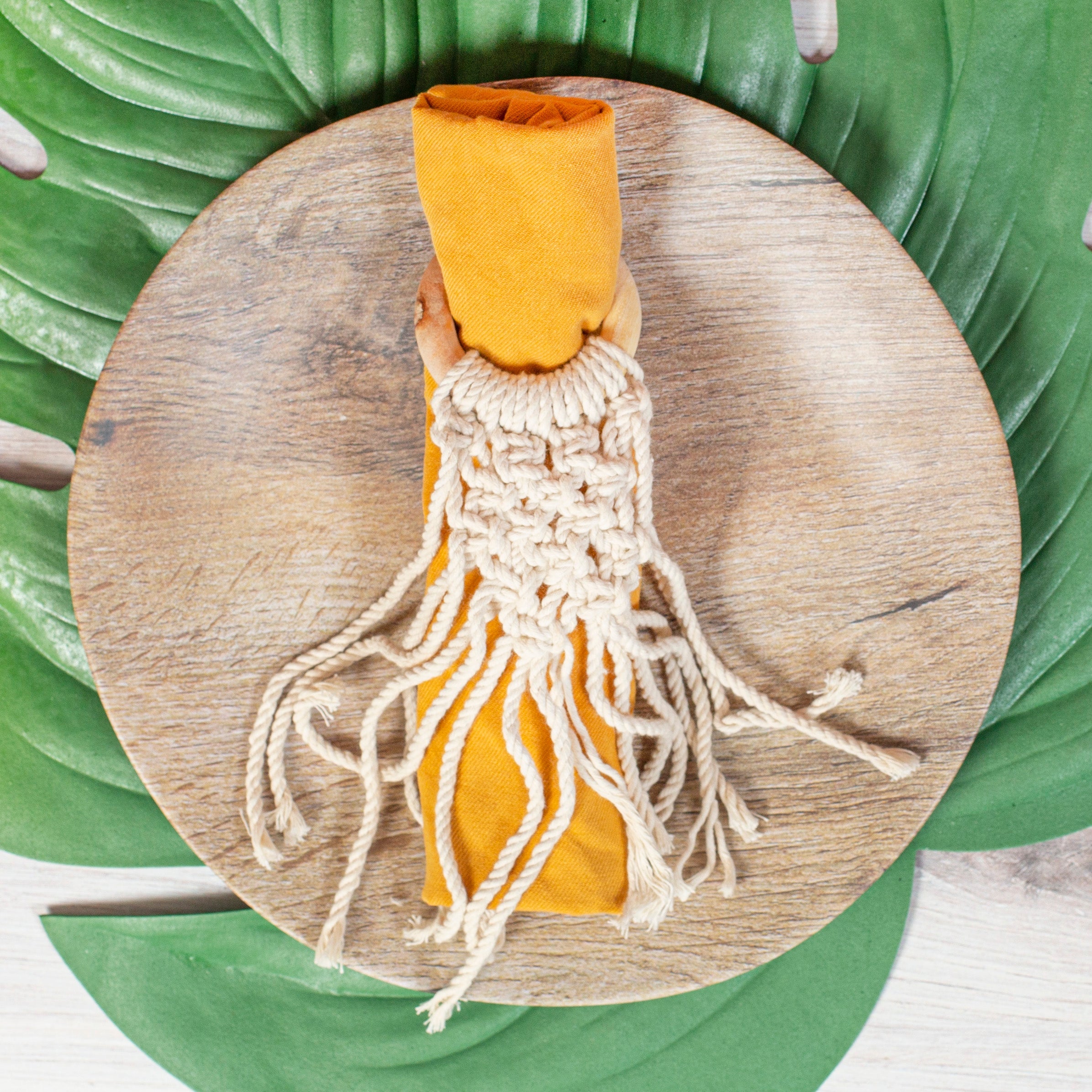 Macrame Bohemian Round Wooden Napkin Ring