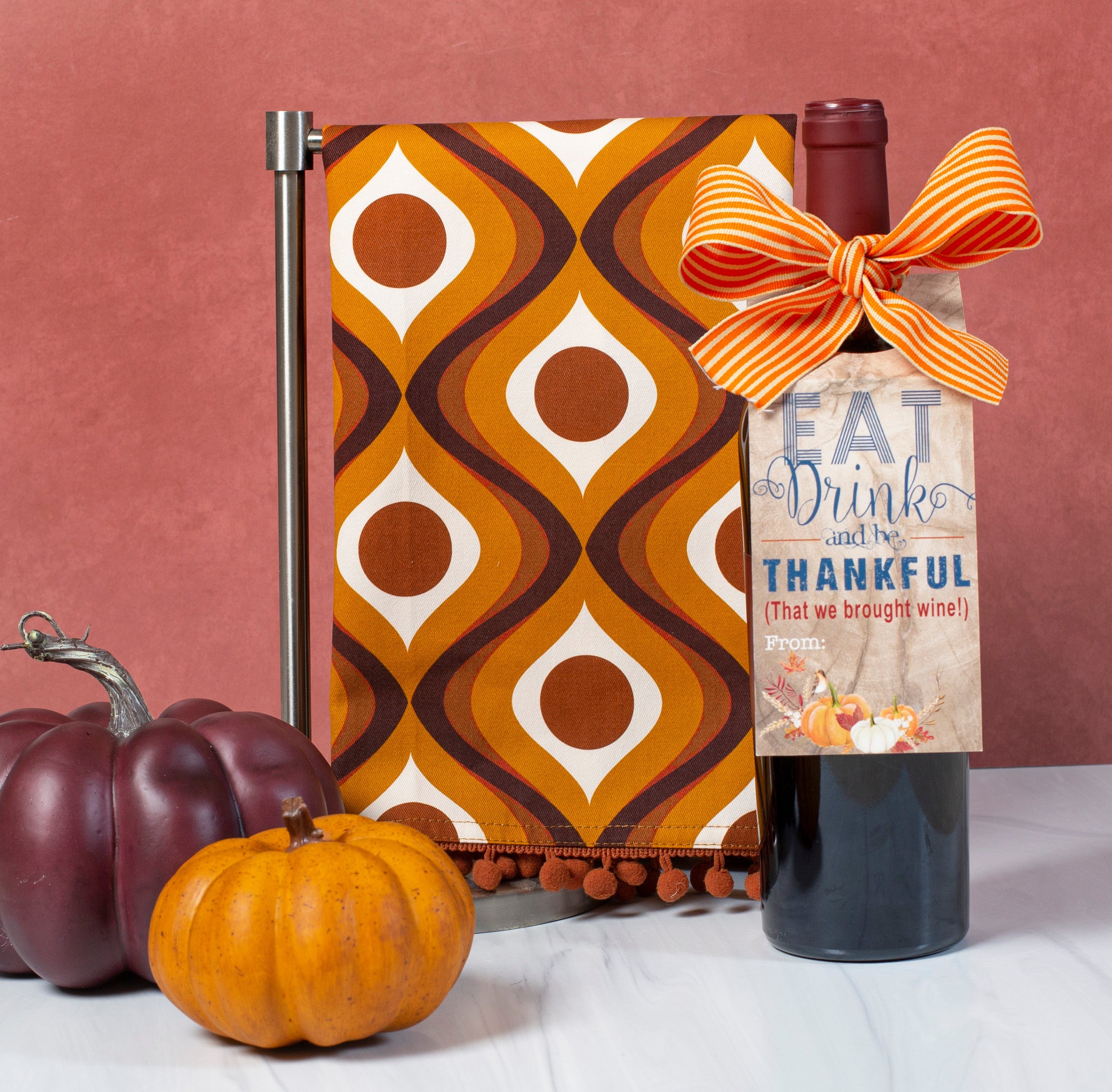 mid century modern geometric amber bar tea towel and wine tag