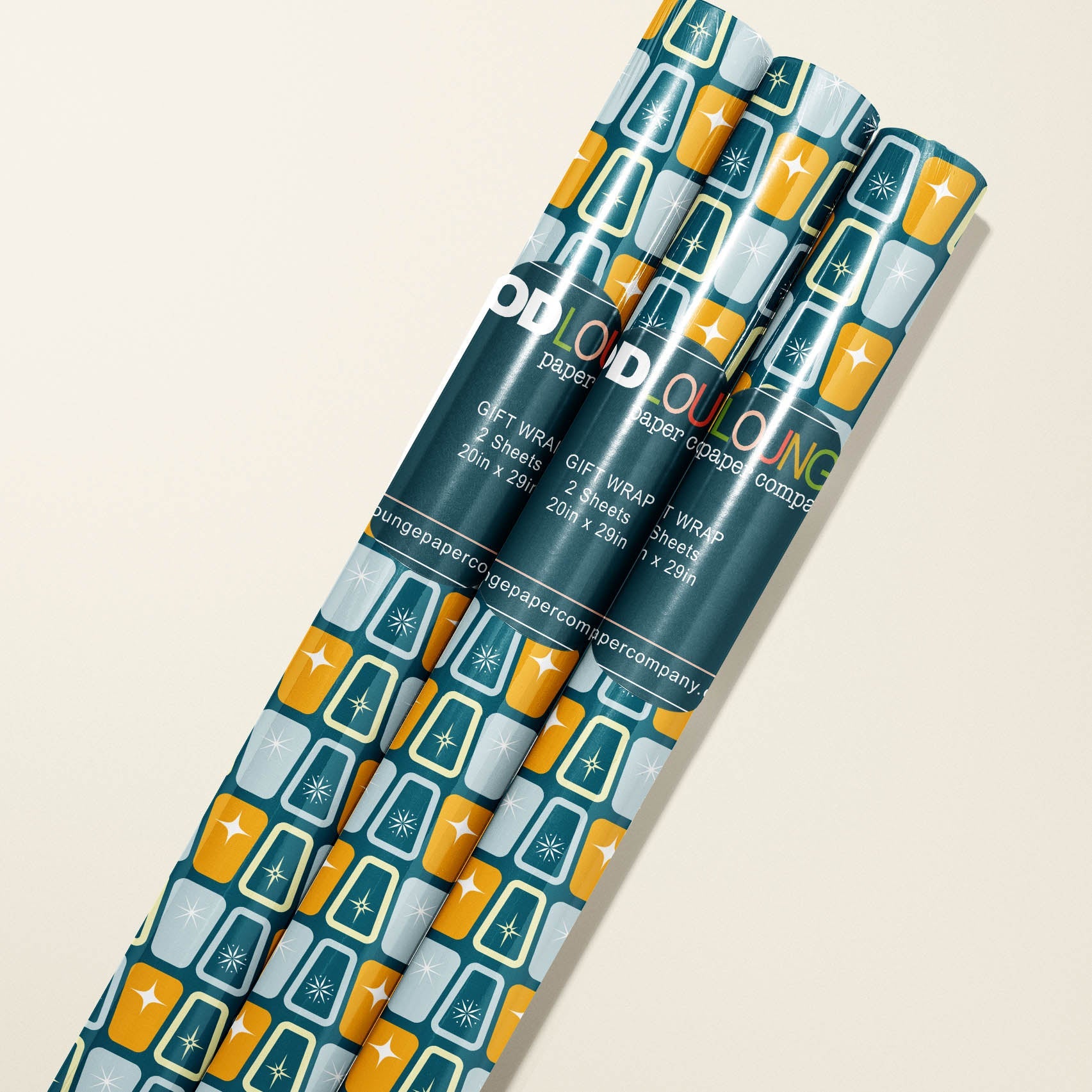 atomic blues mid century modern gift wrap