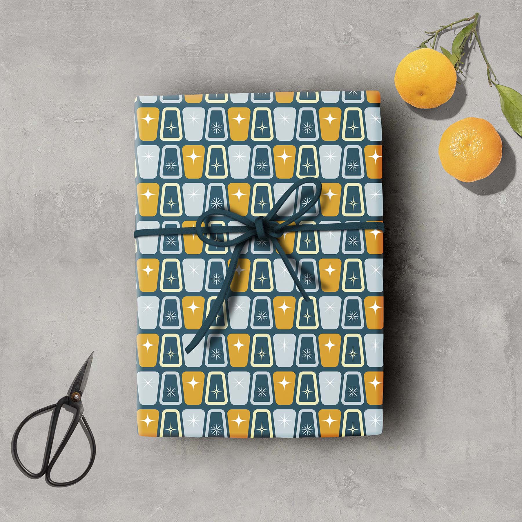 atomic blues mid century modern gift wrap