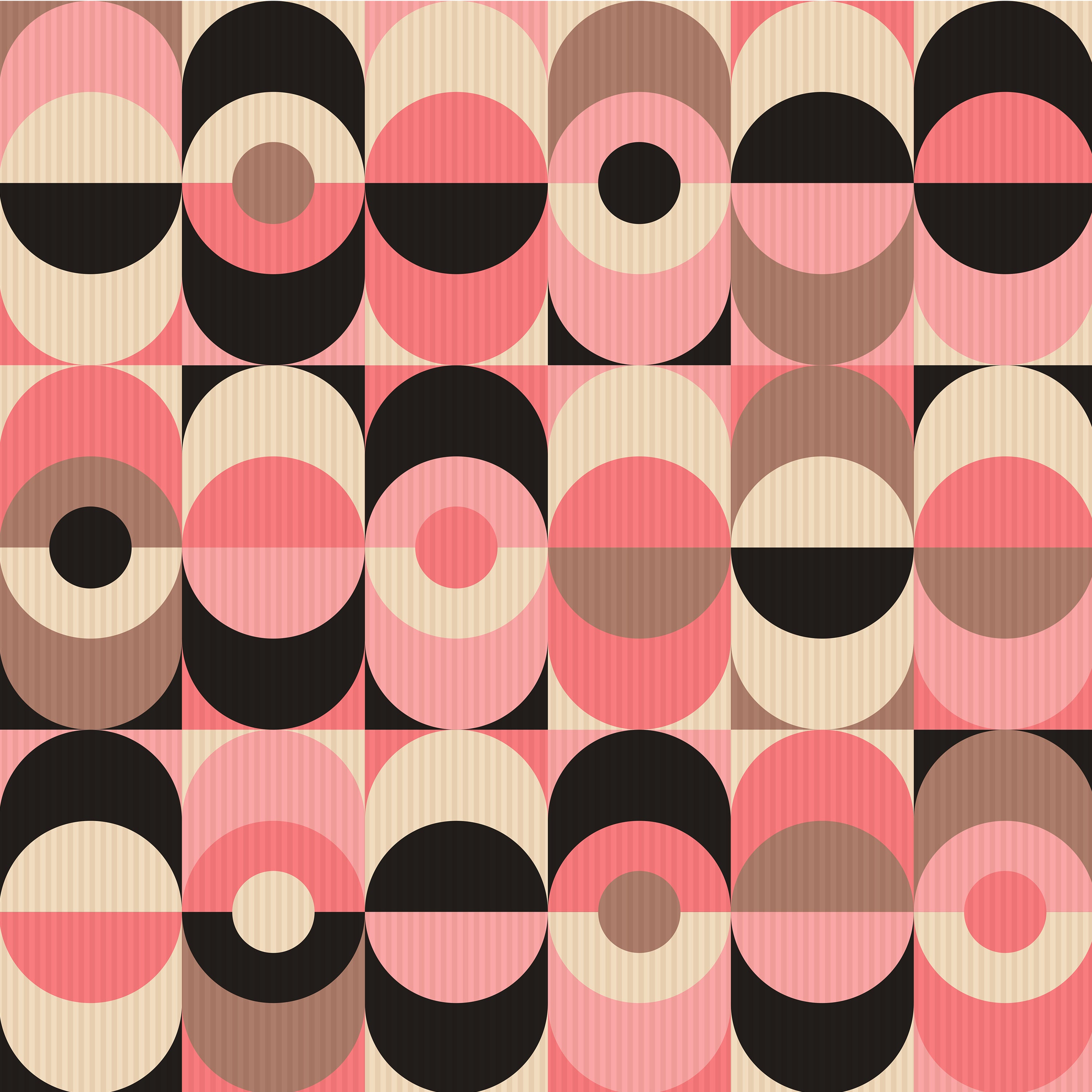 Pink and Black Circle in Oval Mid Century Modern Cocktail Beverage Napkin