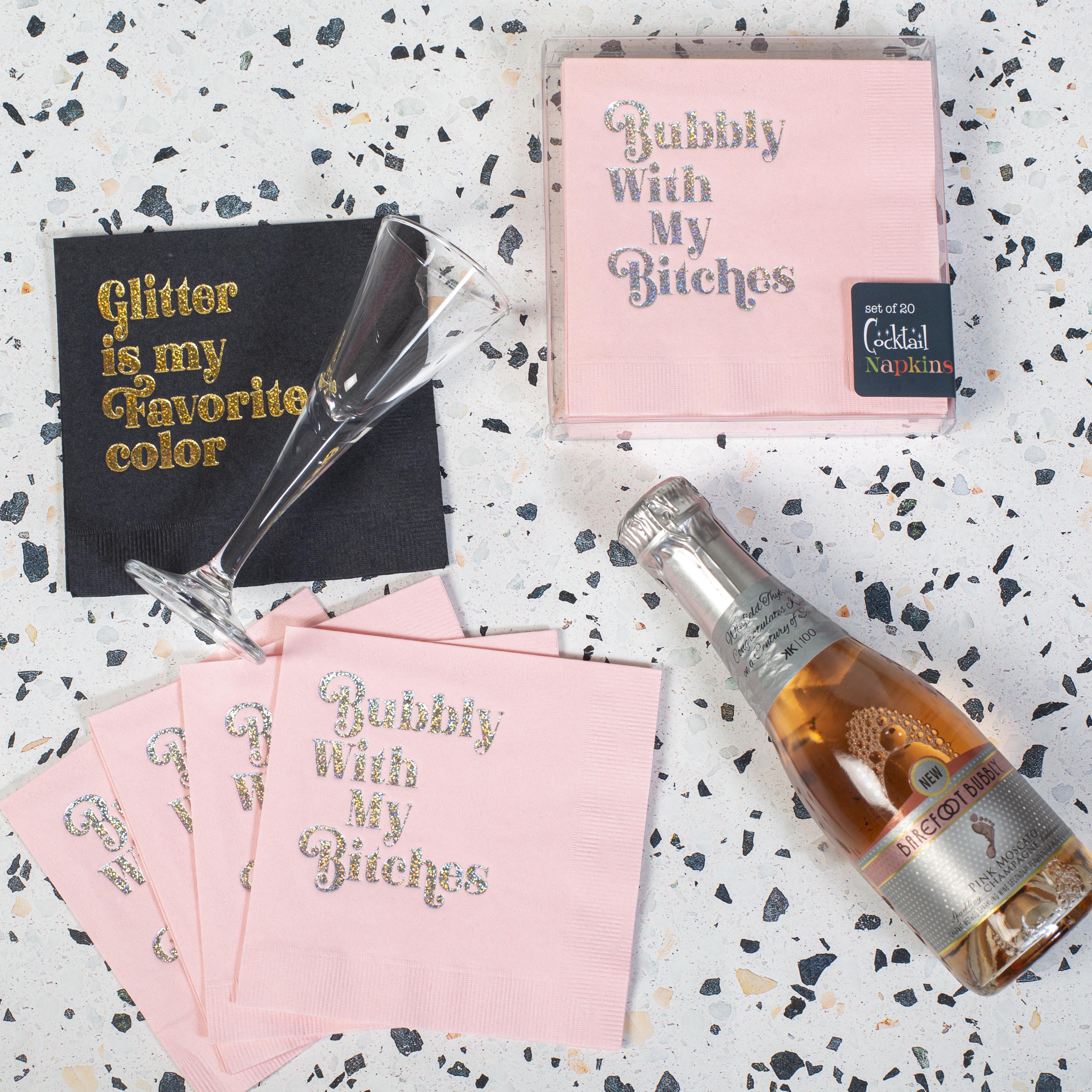 Glitter is My Favorite Color Gold Foil Black Cocktail Beverage Napkin