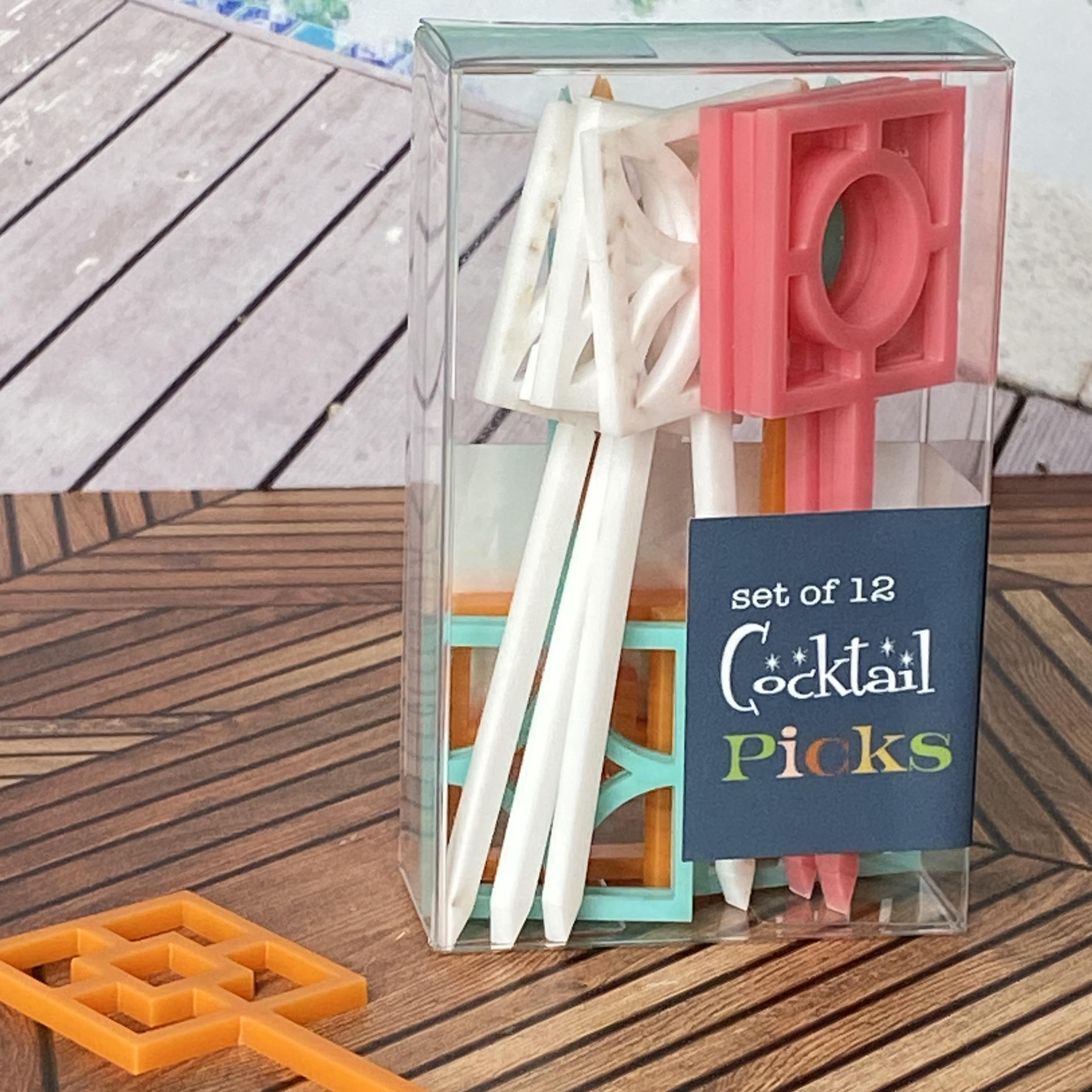 wholesale palm springs inspired breeze block set of 12 acrylic cocktail picks - boxed and ready for gift giving for housewarming or host and hostess gifts