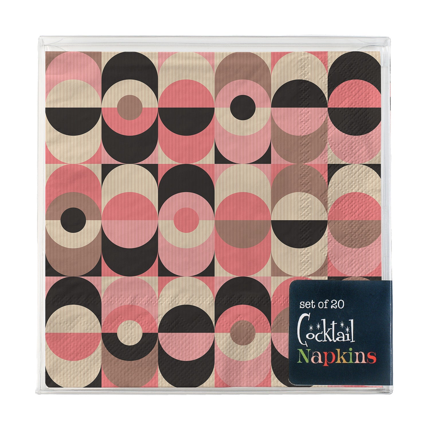 Pink and Black Circle in Oval Mid Century Modern Cocktail Beverage Napkin