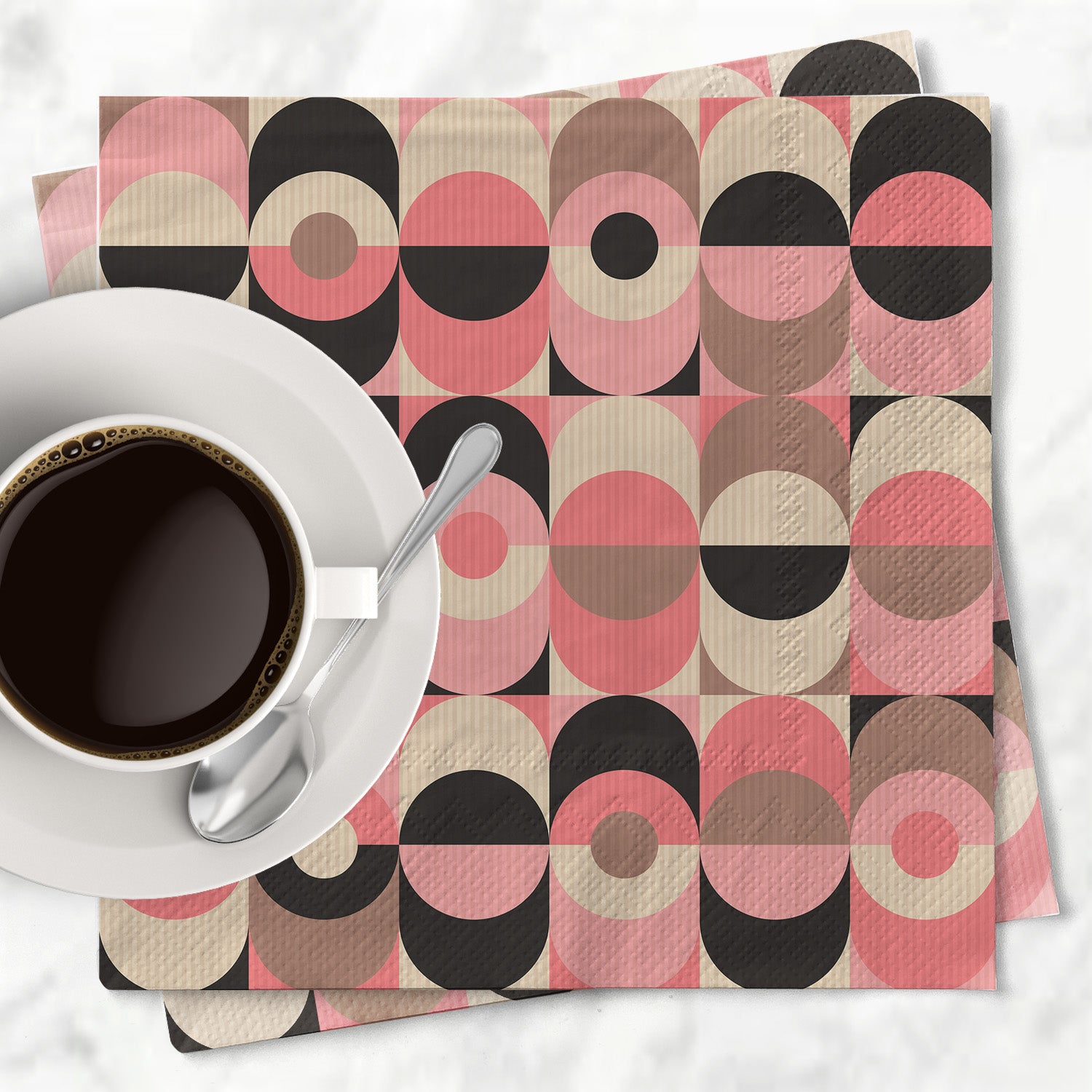Pink and Black Circle in Oval Mid Century Modern Cocktail Beverage Napkin