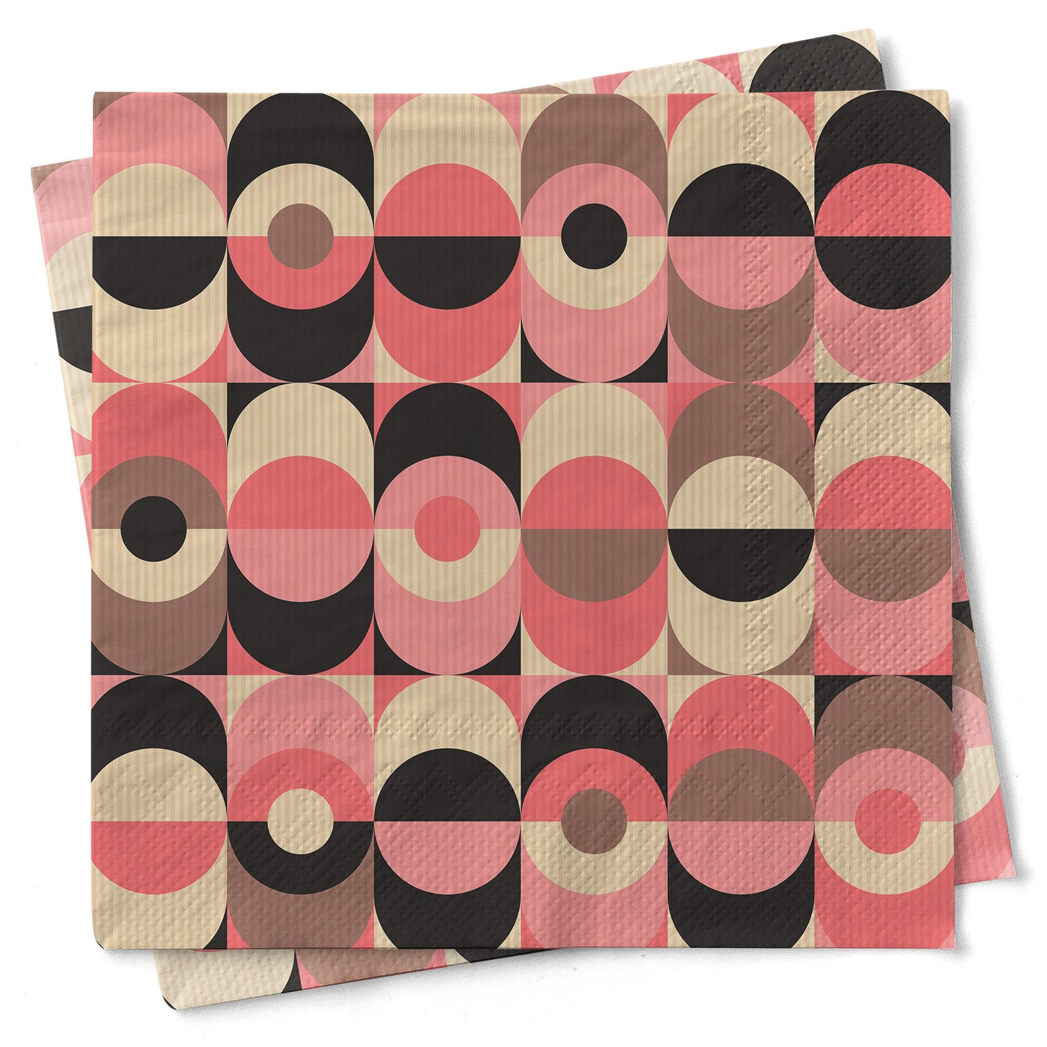 Pink and Black Circle in Oval Mid Century Modern Cocktail Beverage Napkin
