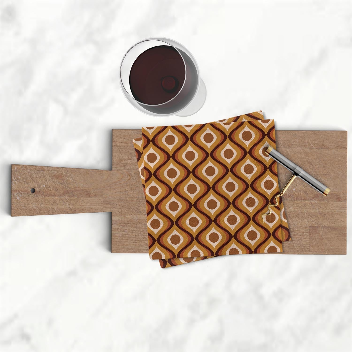 Circle in Waves Amber Mid Century Cocktail Beverage Napkin