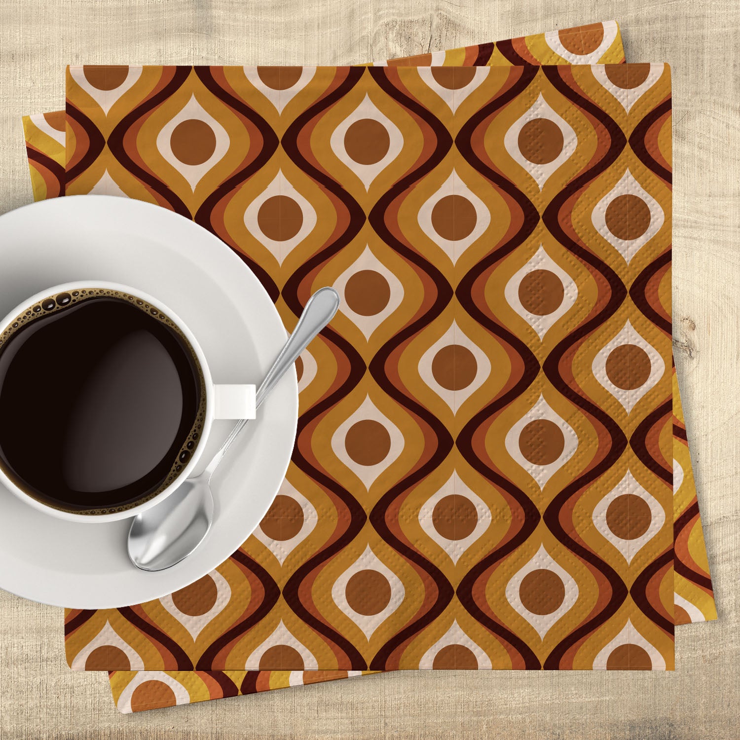 Circle in Waves Amber Mid Century Cocktail Beverage Napkin