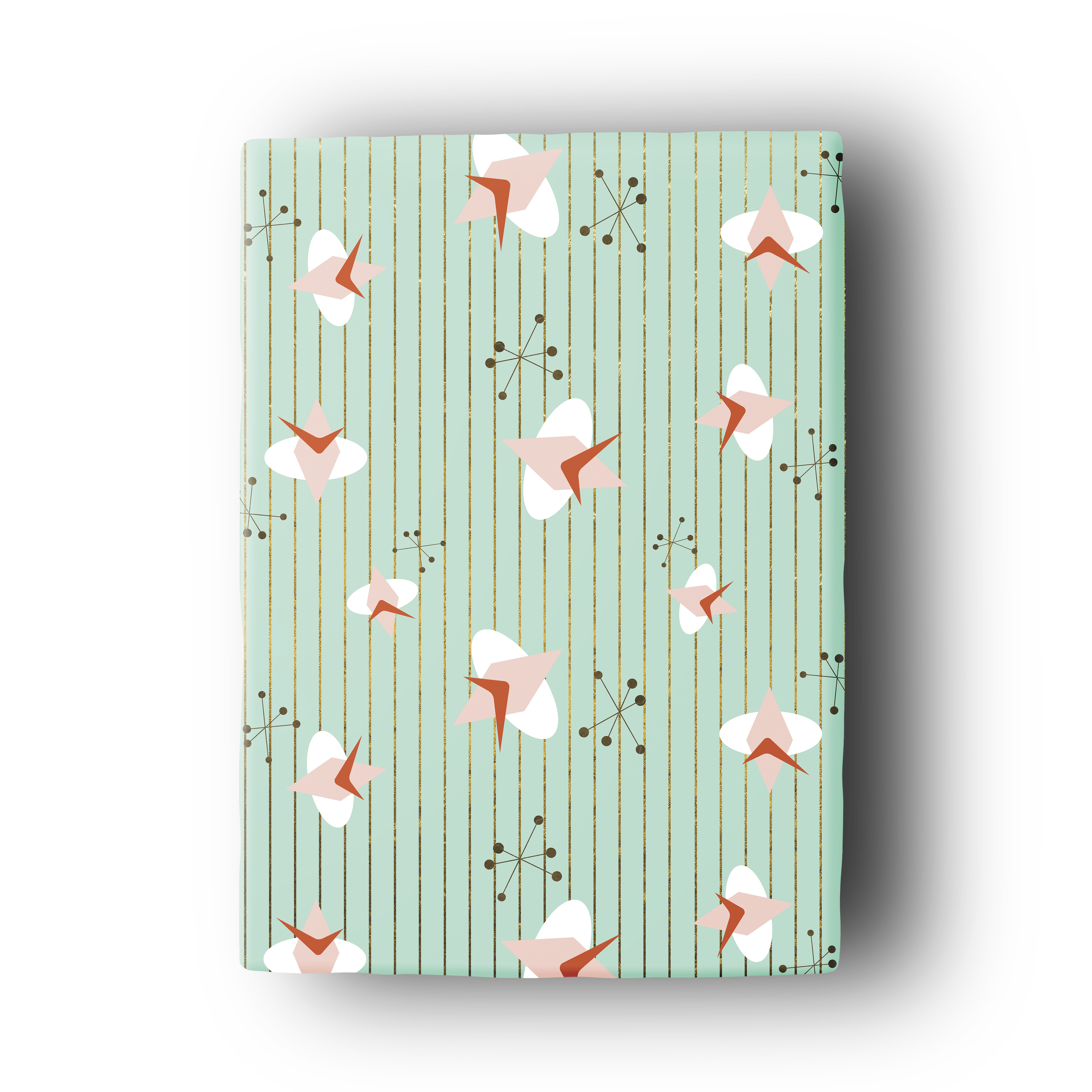 vintage atomic cosmic aqua gift wrap