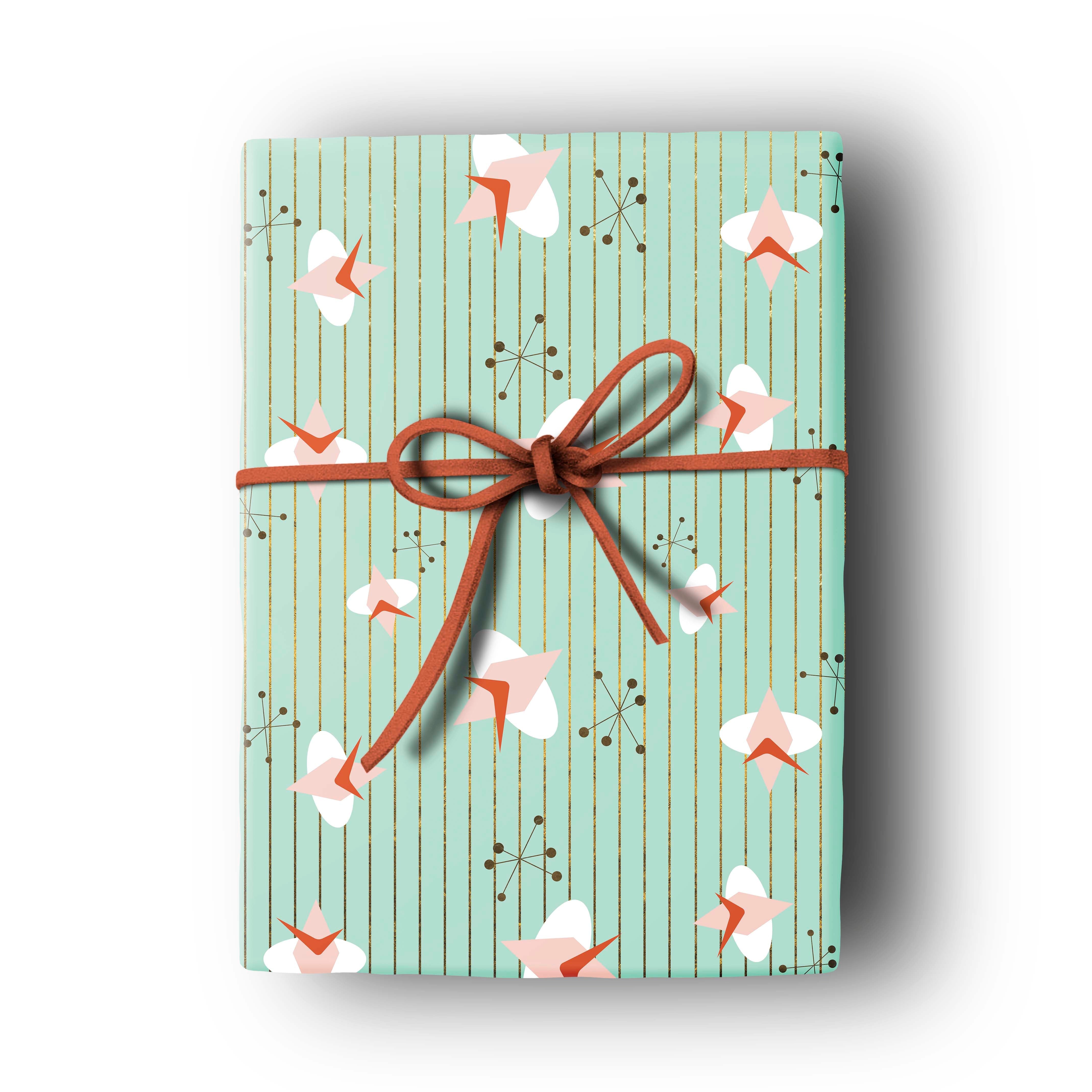 vintage atomic cosmic aqua gift wrap