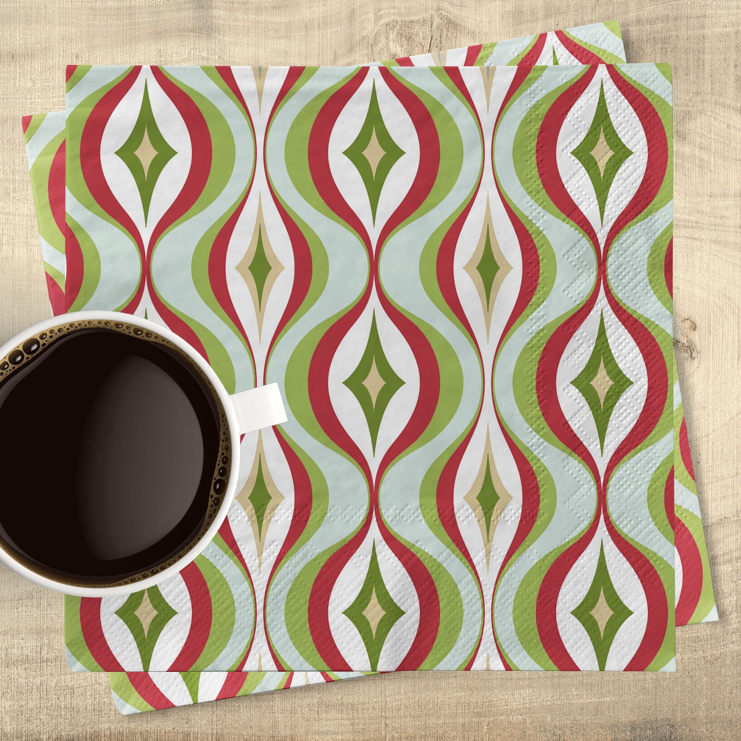 Diamond Wave Mid Century Modern Cocktail Beverage Napkin