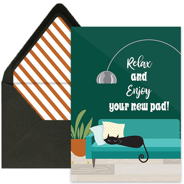 New Pad Mid Century Modern Cat Housewarming Greeting Card