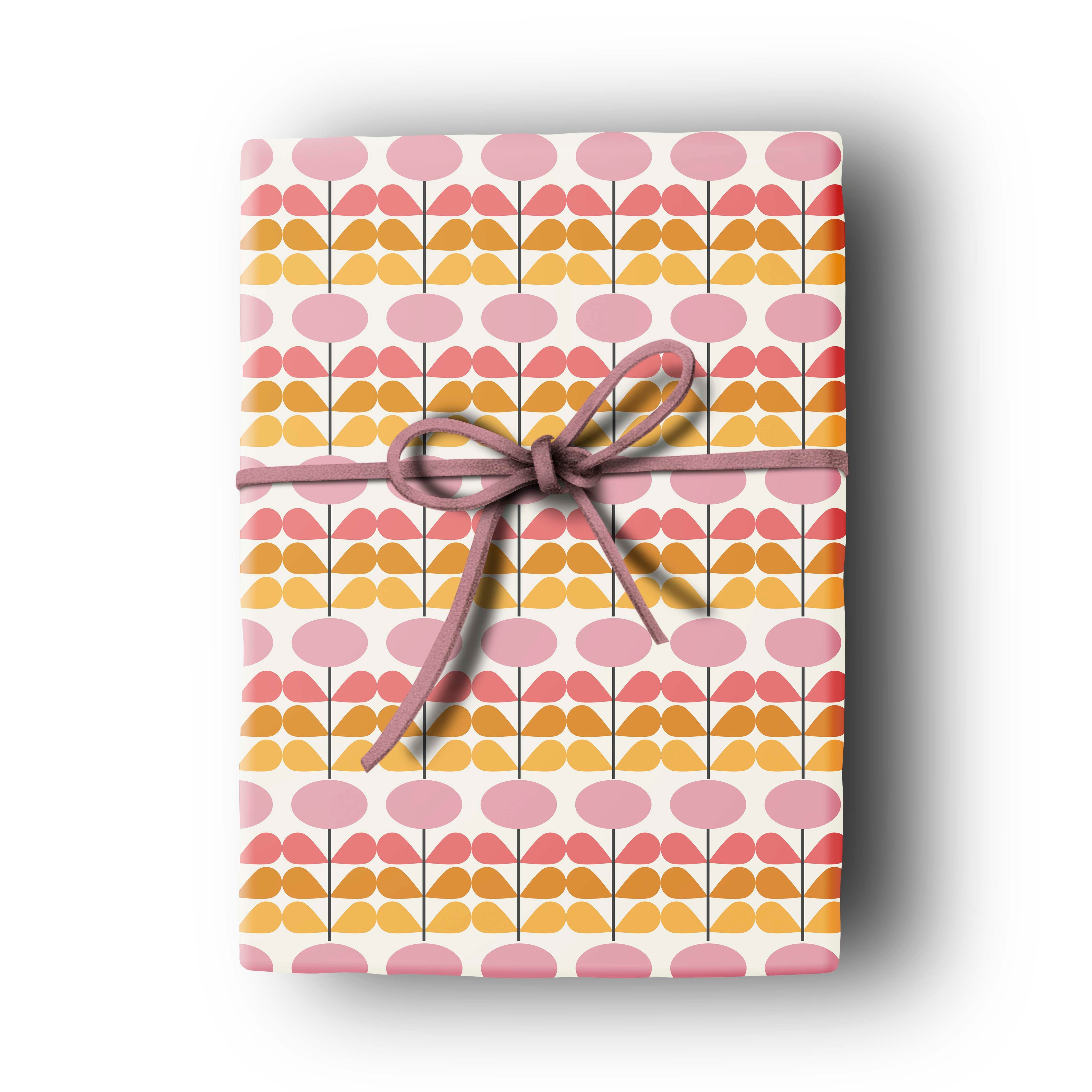 Pink Mid Century Modern Flower Gift Wrap Craft Sheet