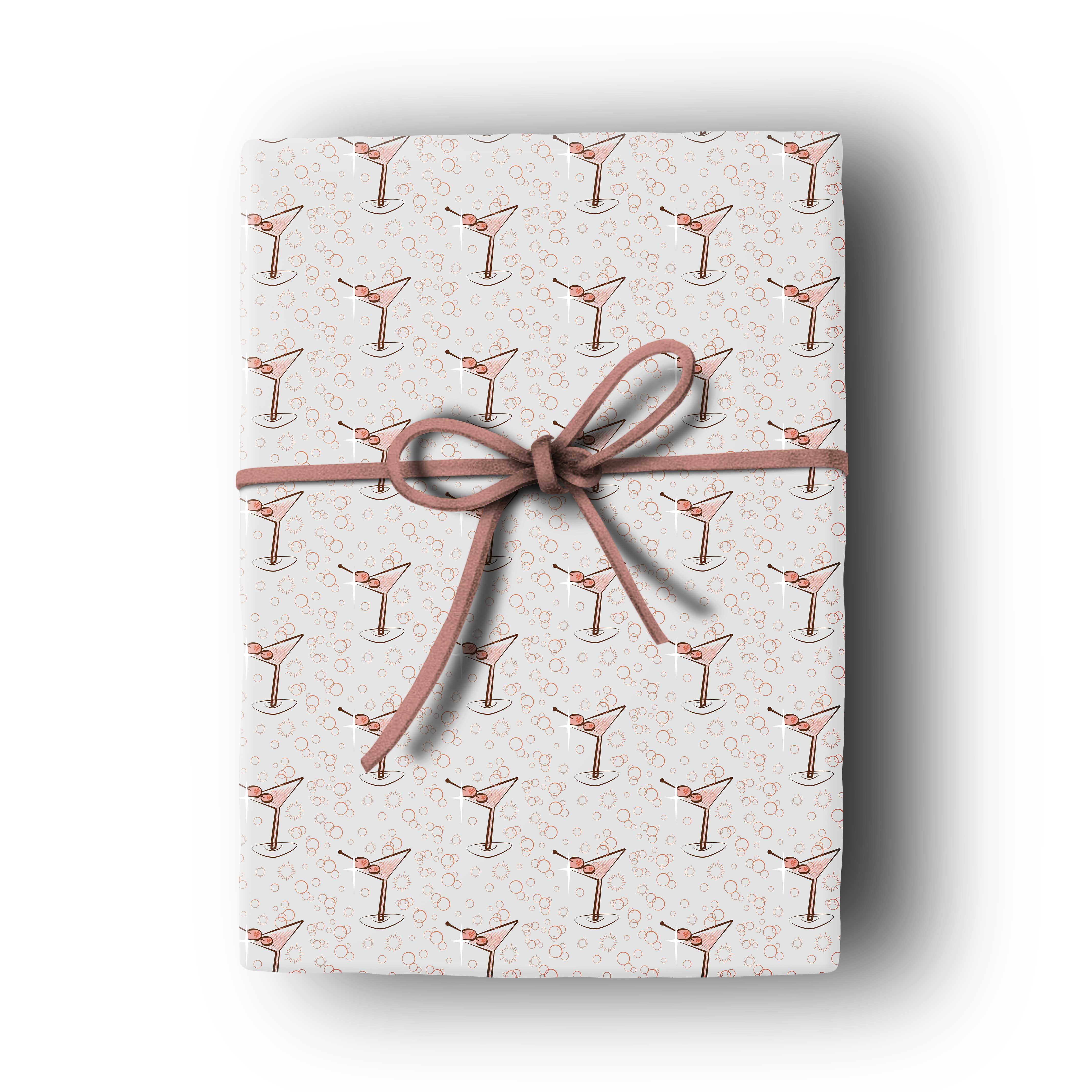 mid century modern pink martini gift wrap on gray background