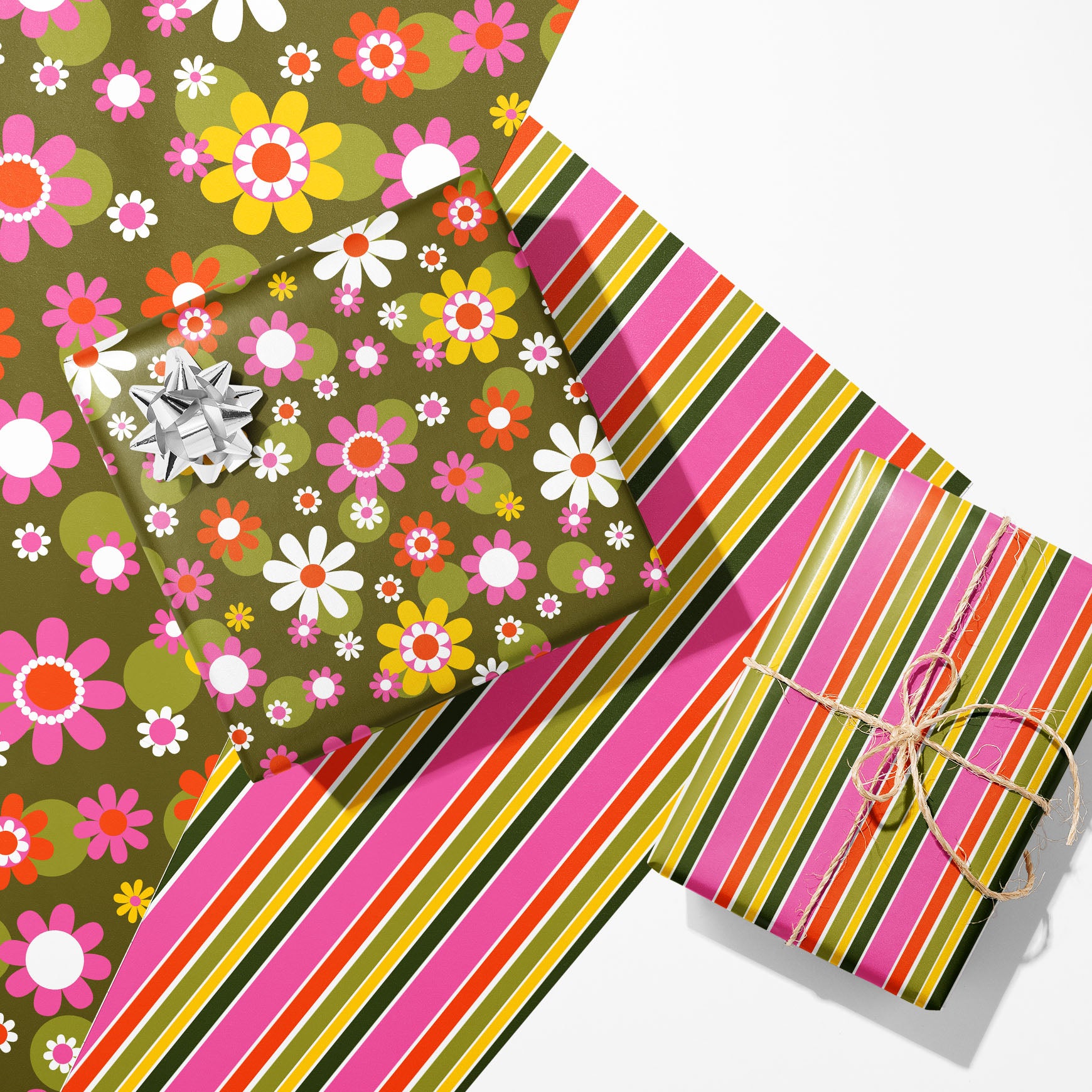 Groovy Retro Floral Bunch Double Sided Gift Wrap Set of 2