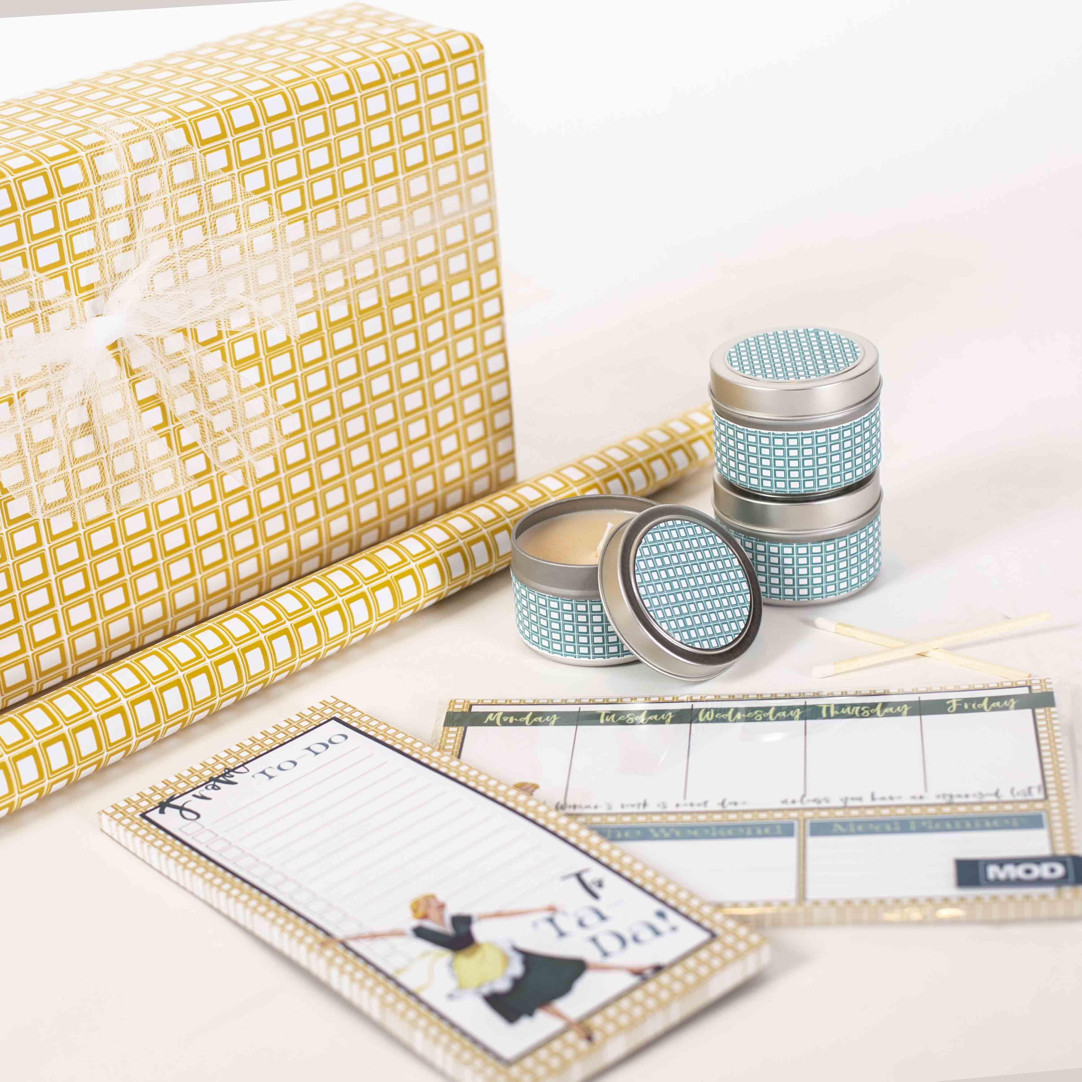 Teal Squares Travel Candle - ModLoungePaperCompany