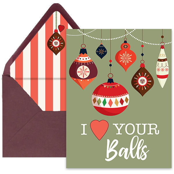 I Heart Your Balls Retro Ornament Funny Holiday Greeting Card