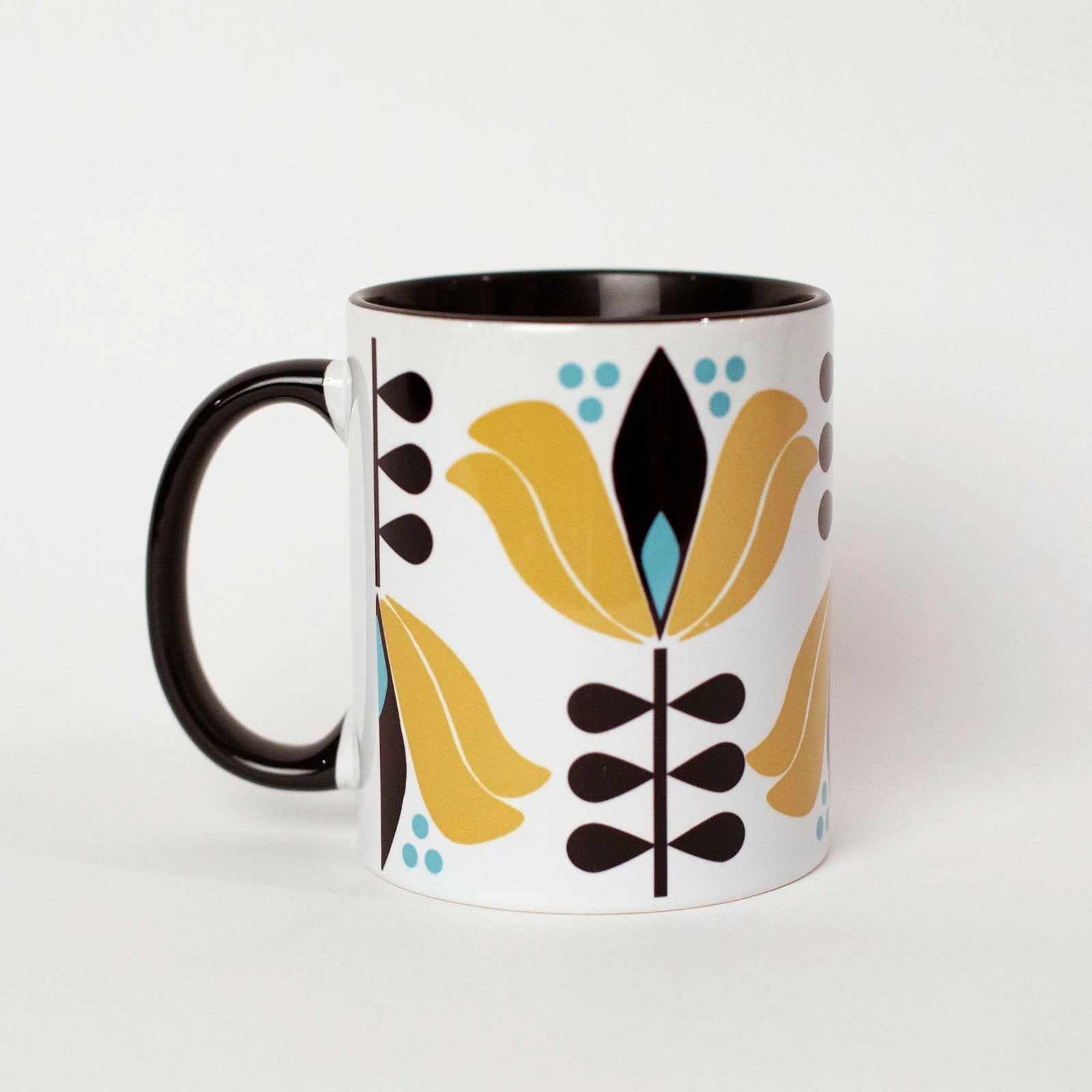 mid century modern vintage yellow lotus 2 tone coffee mug