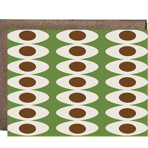 Oval Rows Mid Century Modern Green and Brown Notecard Boxed Set of 8