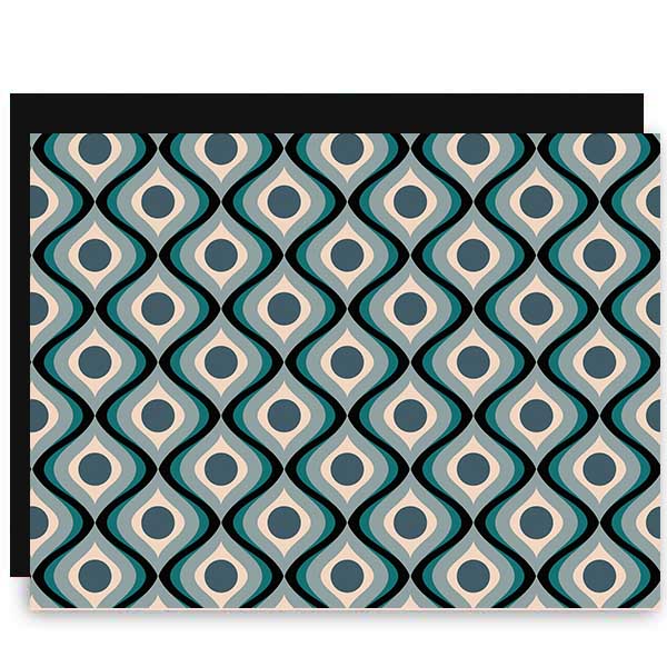 Blue Circle in Waves Mid Century Modern Notecard