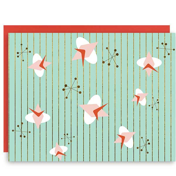 Retro Atomic Cosmic Aqua Stripe Notecard