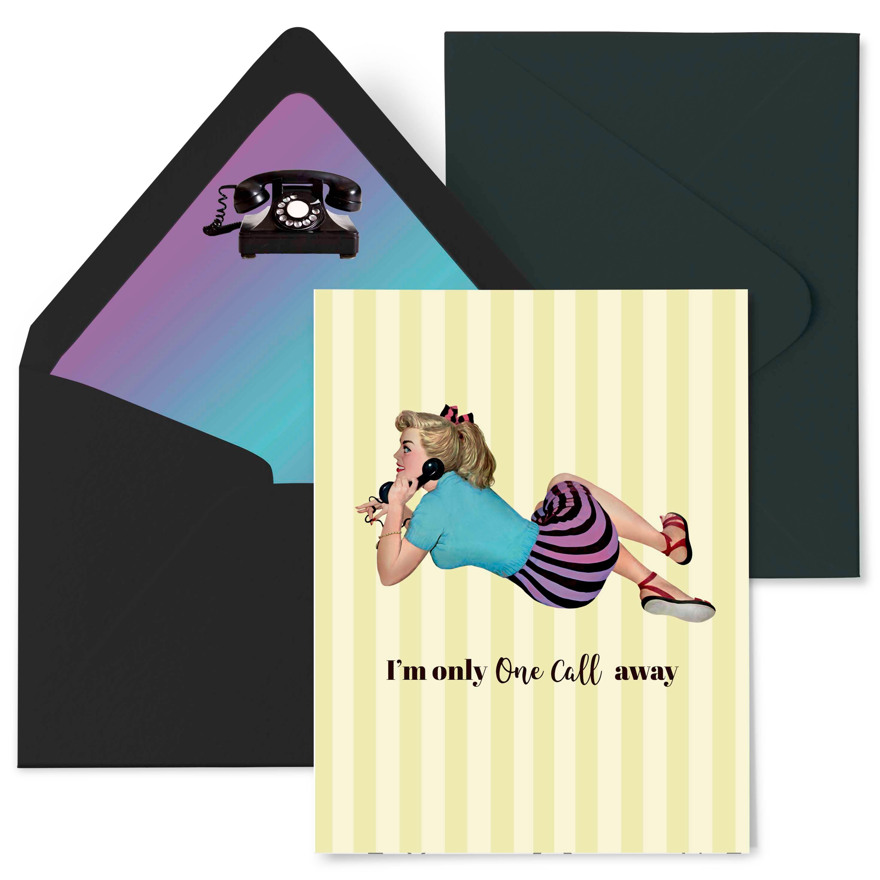 Im only one call away think of you vintage pinup greeting card