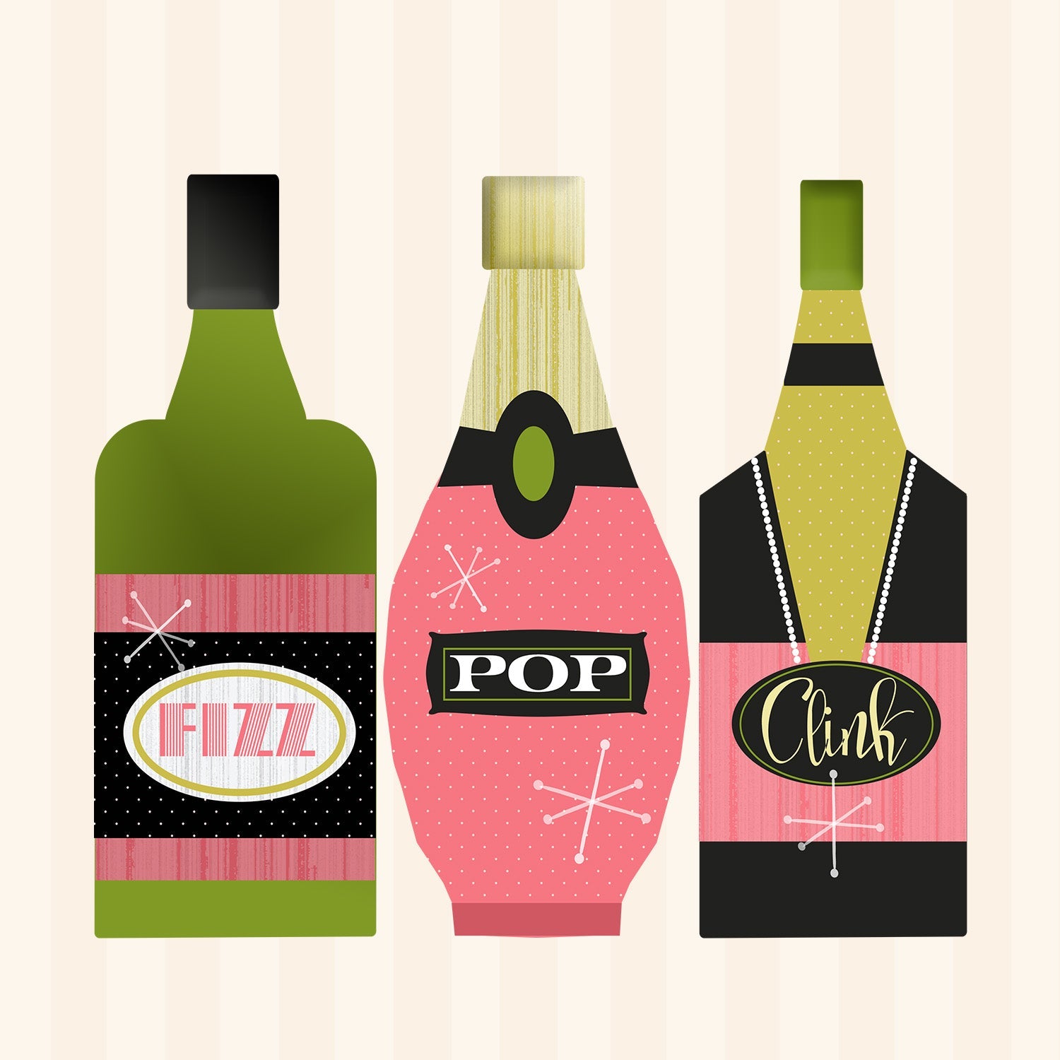 Pop Clink Fizz Prosecco Champagne Cocktail Beverage Napkin
