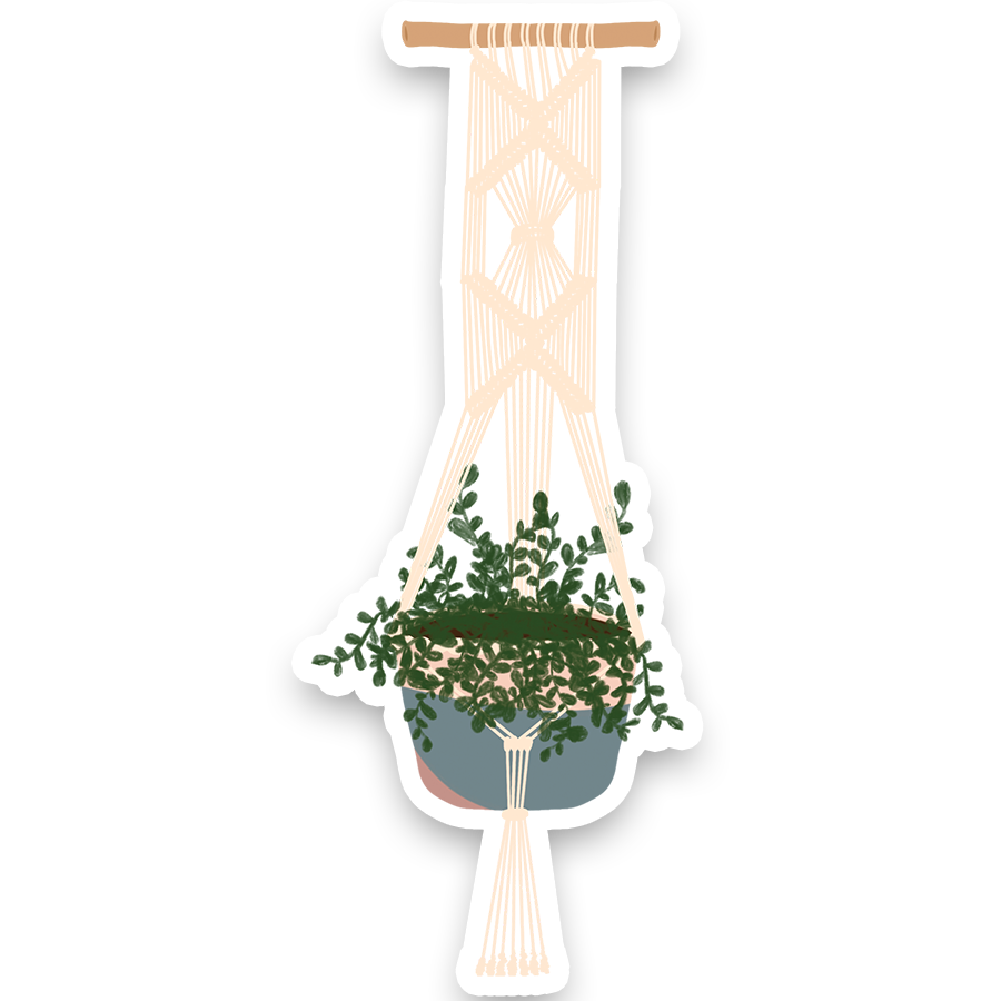 70's Inspired Macrame Hanging Plant Sticker