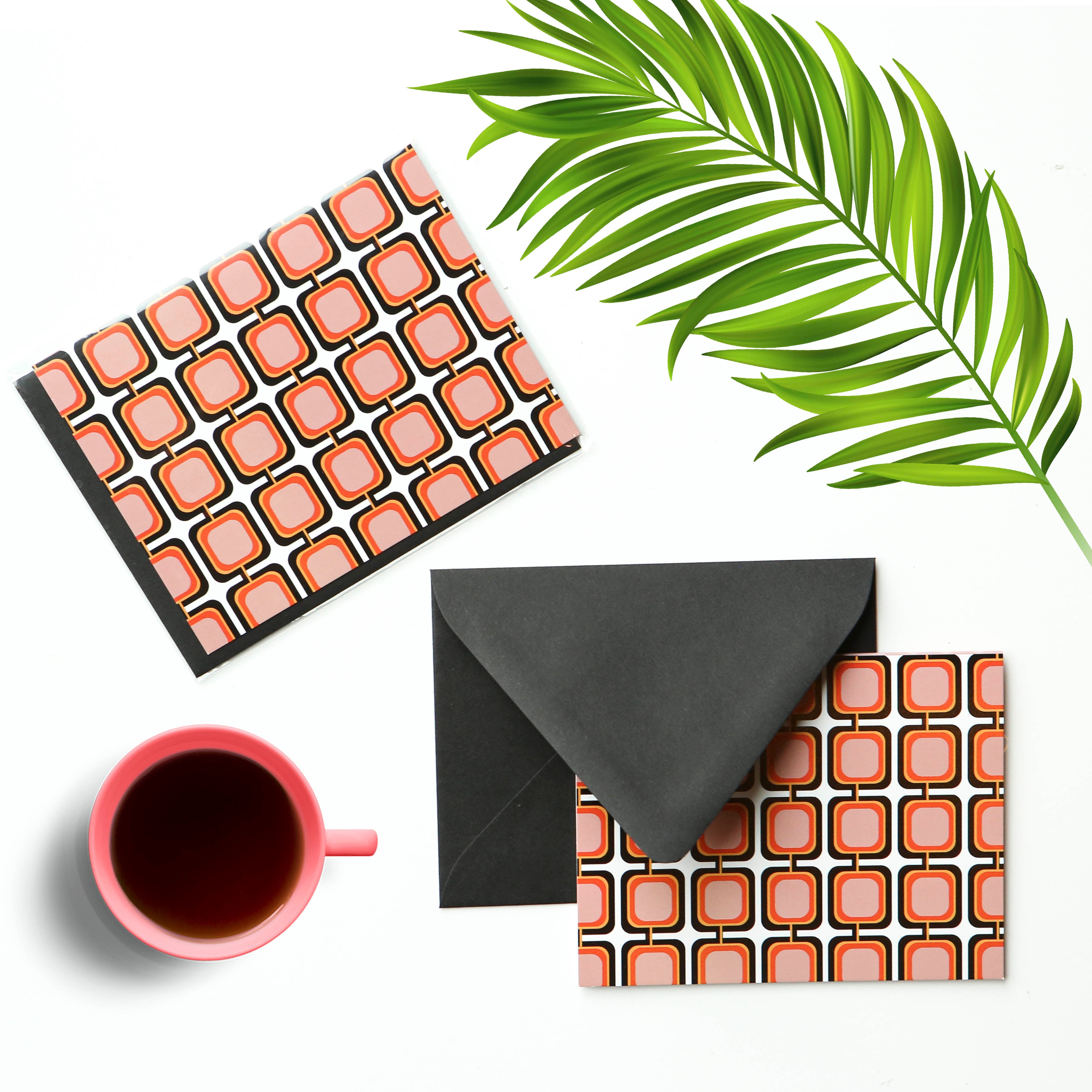 Pink Retro Squares Mid Century Modern Notecard