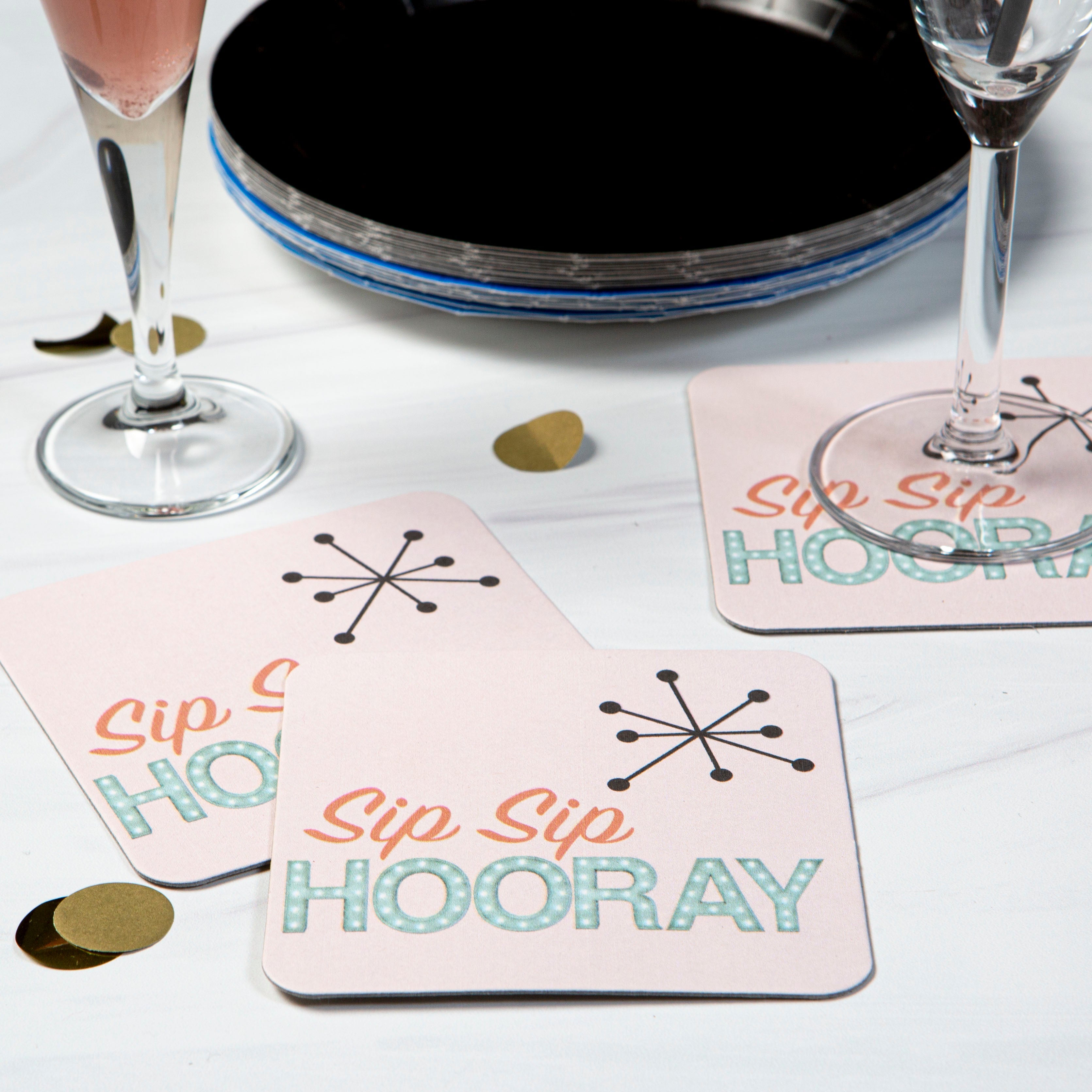 Sip Sip Hooray Birthday Bachelorette Pink Party Coaster Set