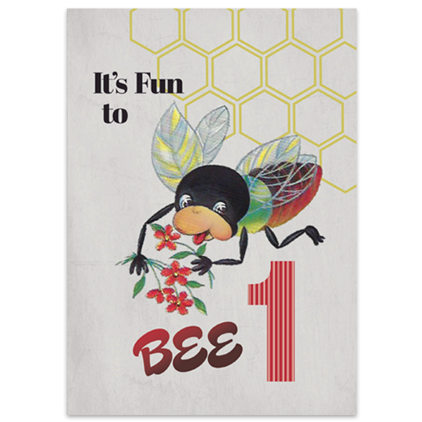 Vintage Bee One Year Old Birthday Card - ModLoungePaperCompany