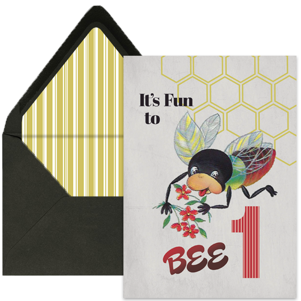Vintage Bee One Year Old Birthday Card - ModLoungePaperCompany