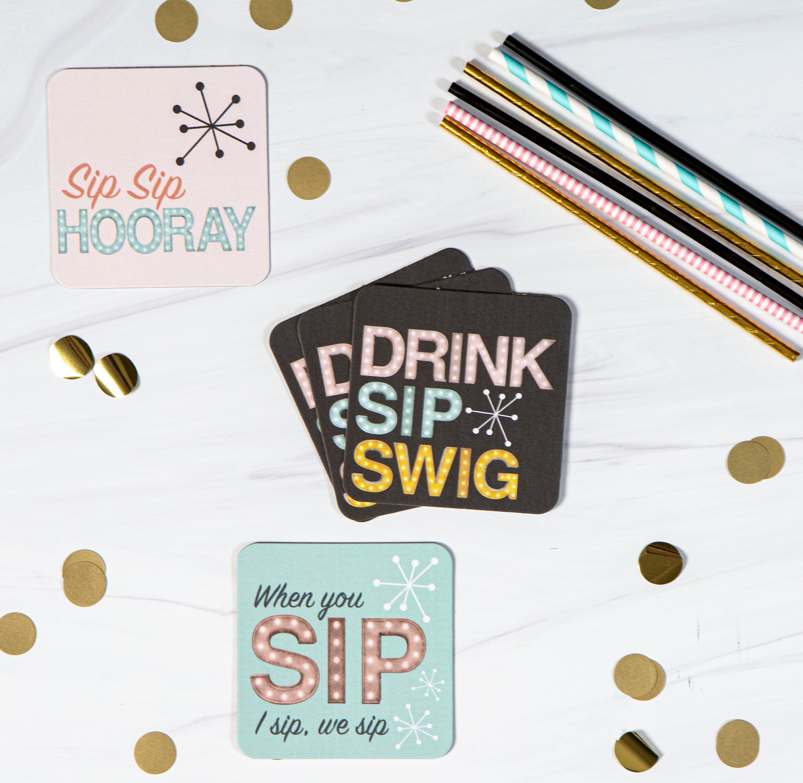 drink sip swig birthday bachelorette party coaster set