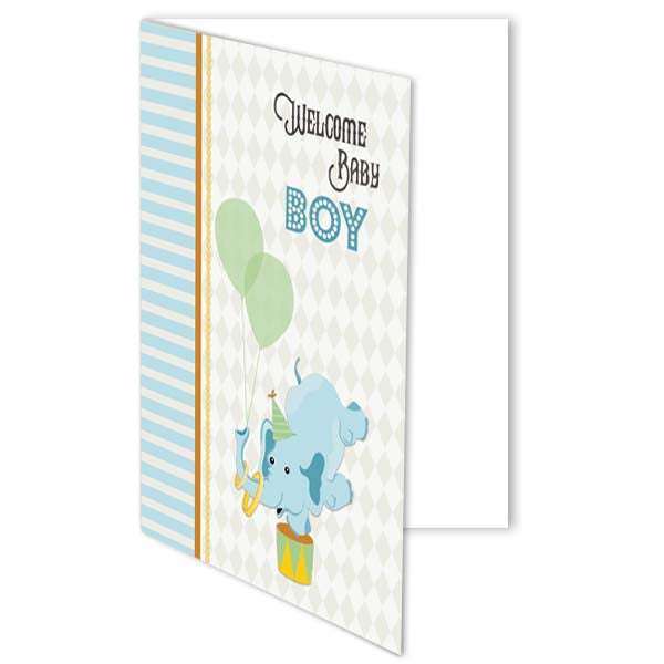Vintage Circus Elephant Welcome Baby Card - Boy - ModLoungePaperCompany